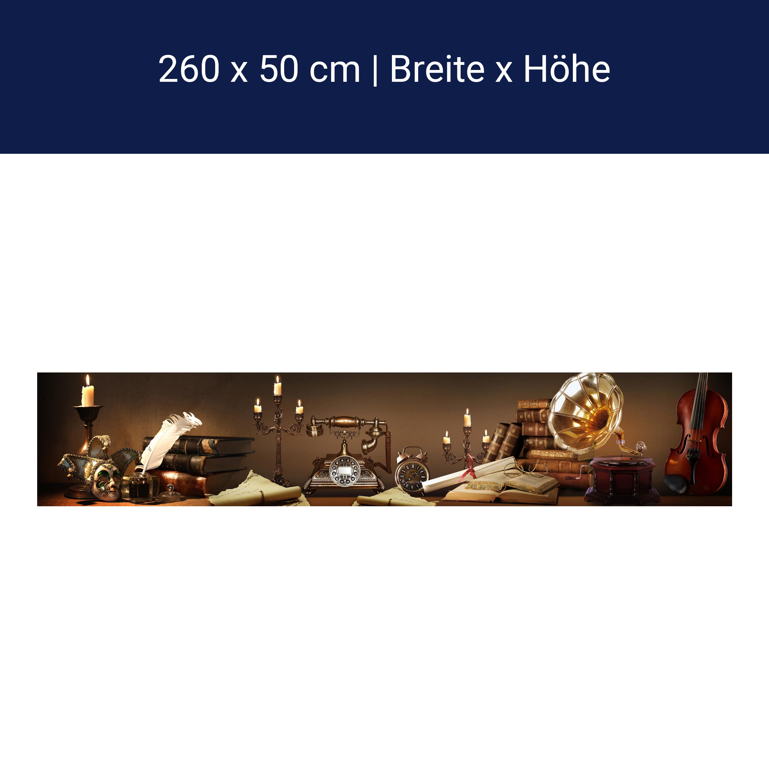 Küchenrückwand Telefon Grammophon alt Bücher Kerzenstän M1121 Küchenrückwand Telefon Grammophon alt Bücher Kerzenstän M1121