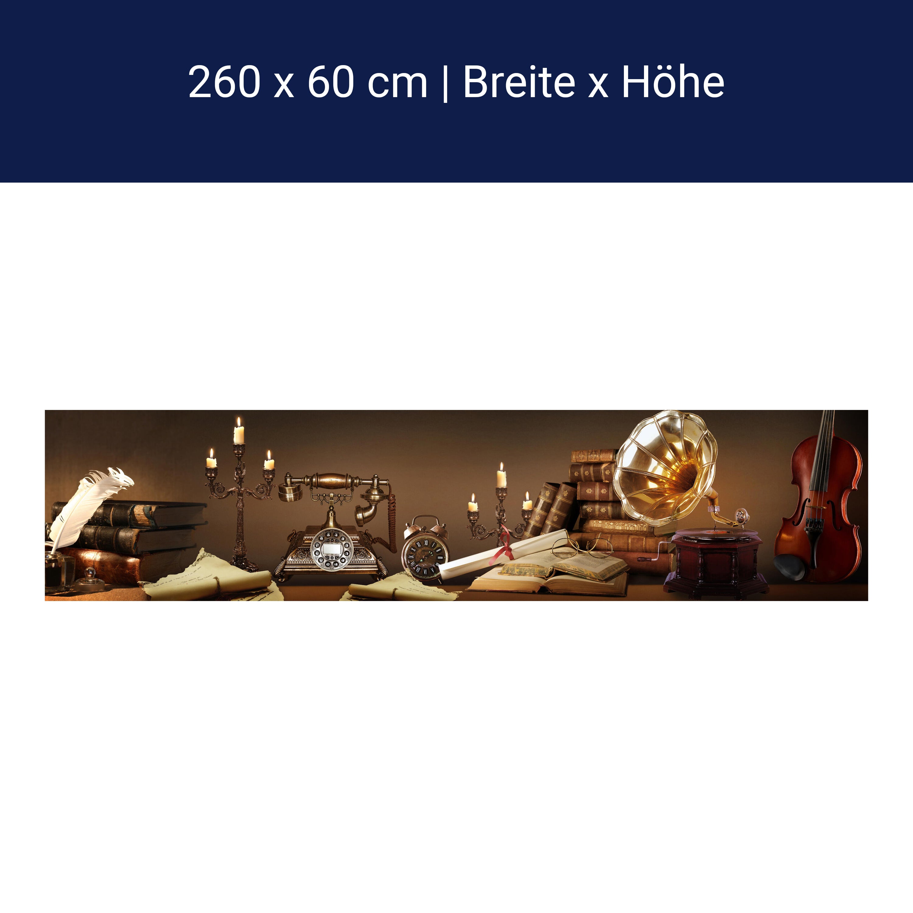 Küchenrückwand Telefon Grammophon alt Bücher Kerzenstän M1121 Küchenrückwand Telefon Grammophon alt Bücher Kerzenstän M1121