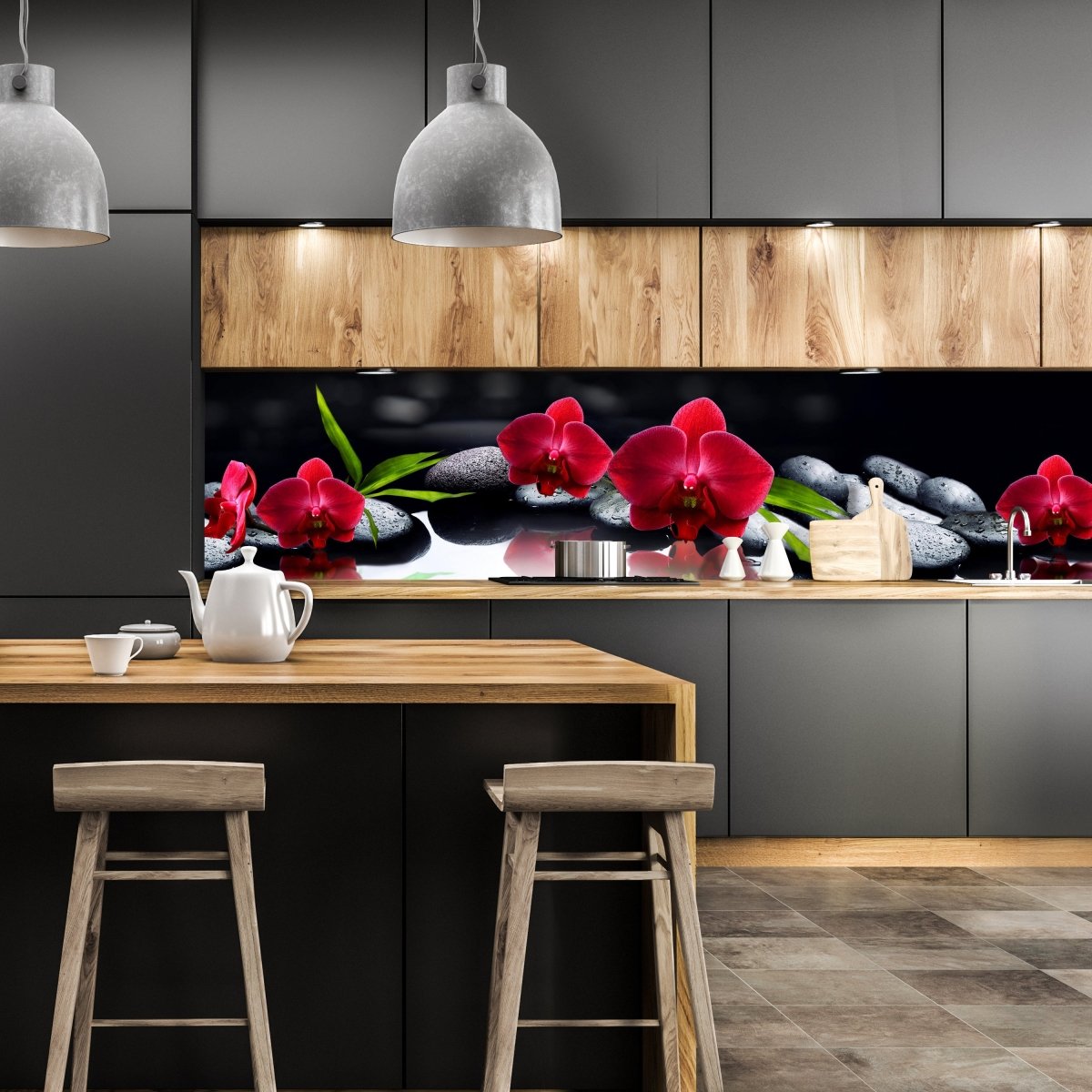 Küchenrückwand Orchidee rot Steine schwarz tropfen Spie M1125 entdecken - Bild 1 Küchenrückwand Orchidee rot Steine schwarz tropfen Spie M1125 entdecken - Bild 1