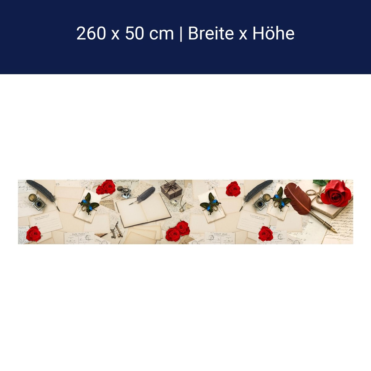 Küchenrückwand Rosen Briefe Postkarten Feder M1165 Küchenrückwand Rosen Briefe Postkarten Feder M1165
