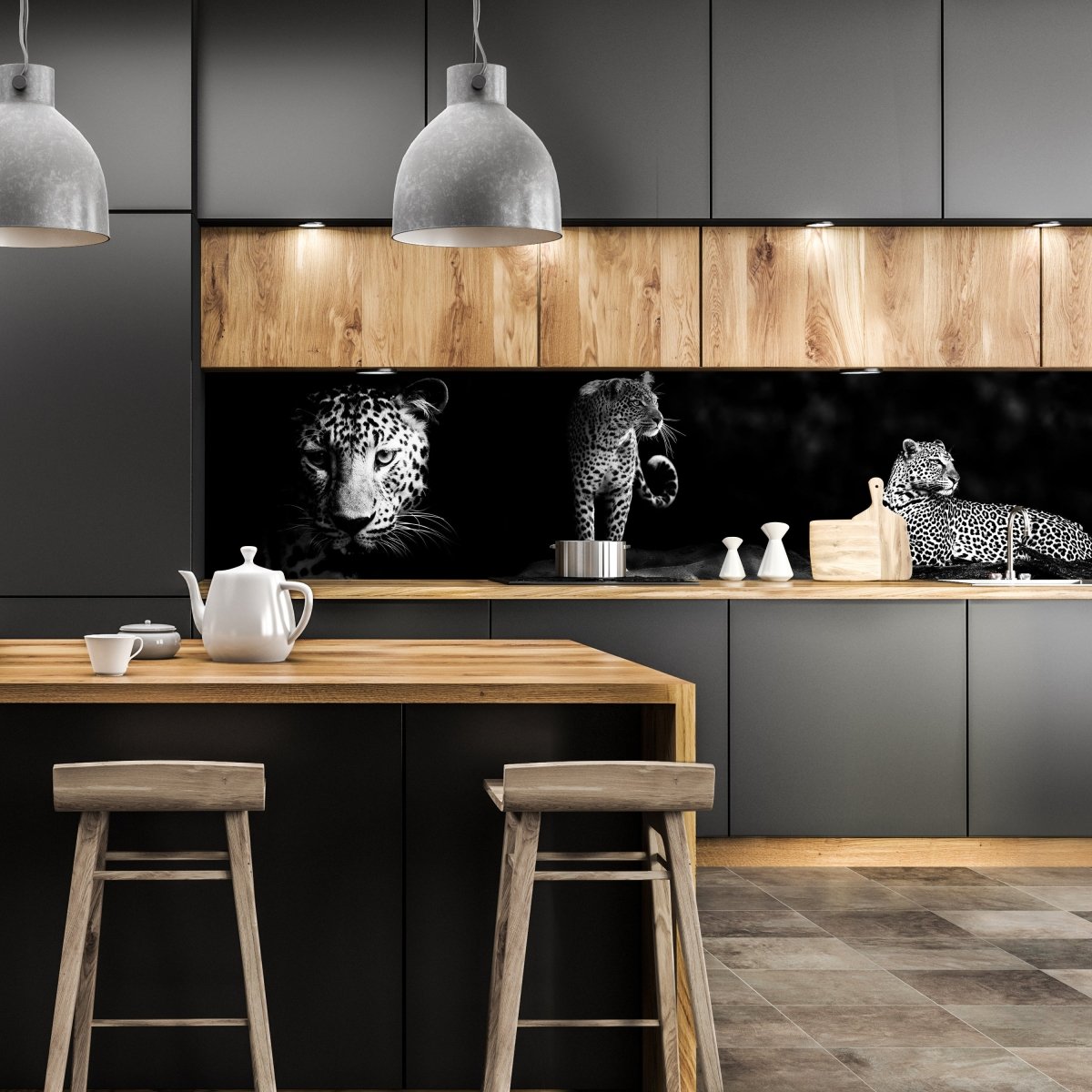 Küchenrückwand Leopard Schwarz Weiß Raubkatze Fauchen M1167 entdecken - Bild 1 Küchenrückwand Leopard Schwarz Weiß Raubkatze Fauchen M1167 entdecken - Bild 1