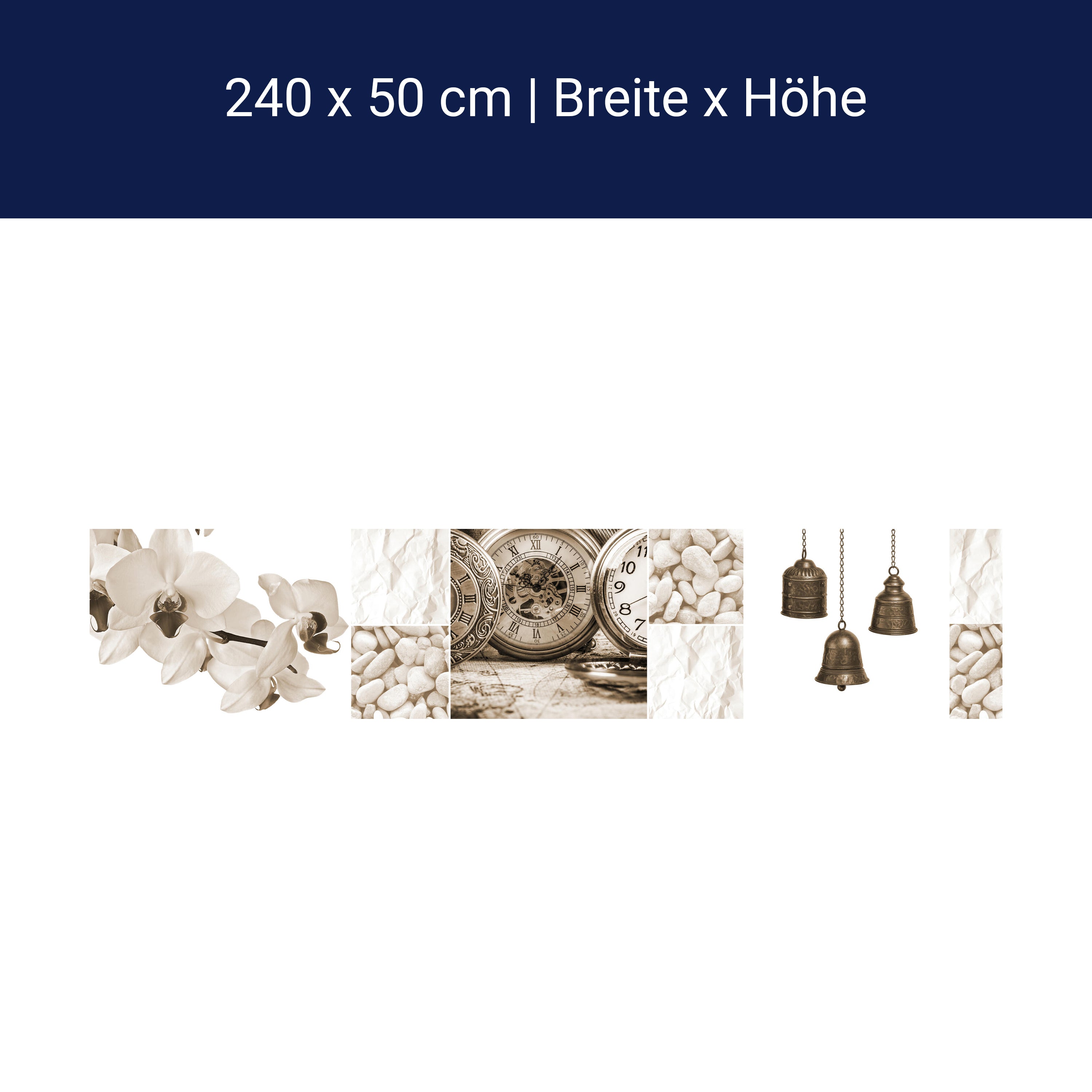 Küchenrückwand Uhren Glocken Steine Blüte Sepia Blumen M1175 Küchenrückwand Uhren Glocken Steine Blüte Sepia Blumen M1175