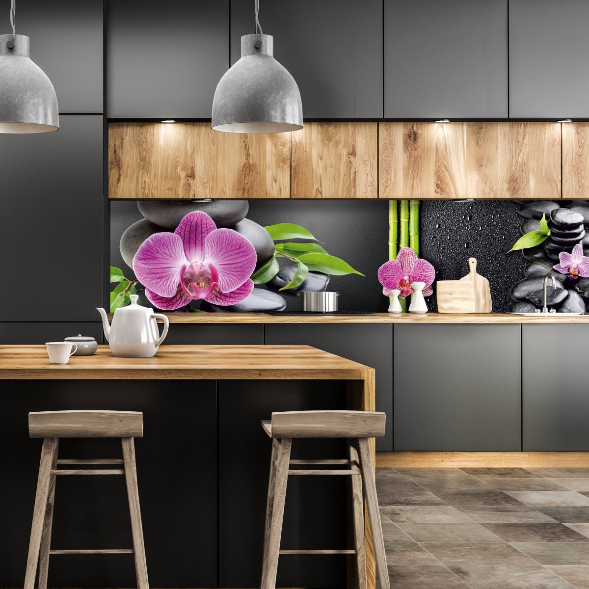 Küchenrückwand Bambus Steine Orchidee Magenta Tropfen M1184 entdecken - Bild 1 Küchenrückwand Bambus Steine Orchidee Magenta Tropfen M1184 entdecken - Bild 1