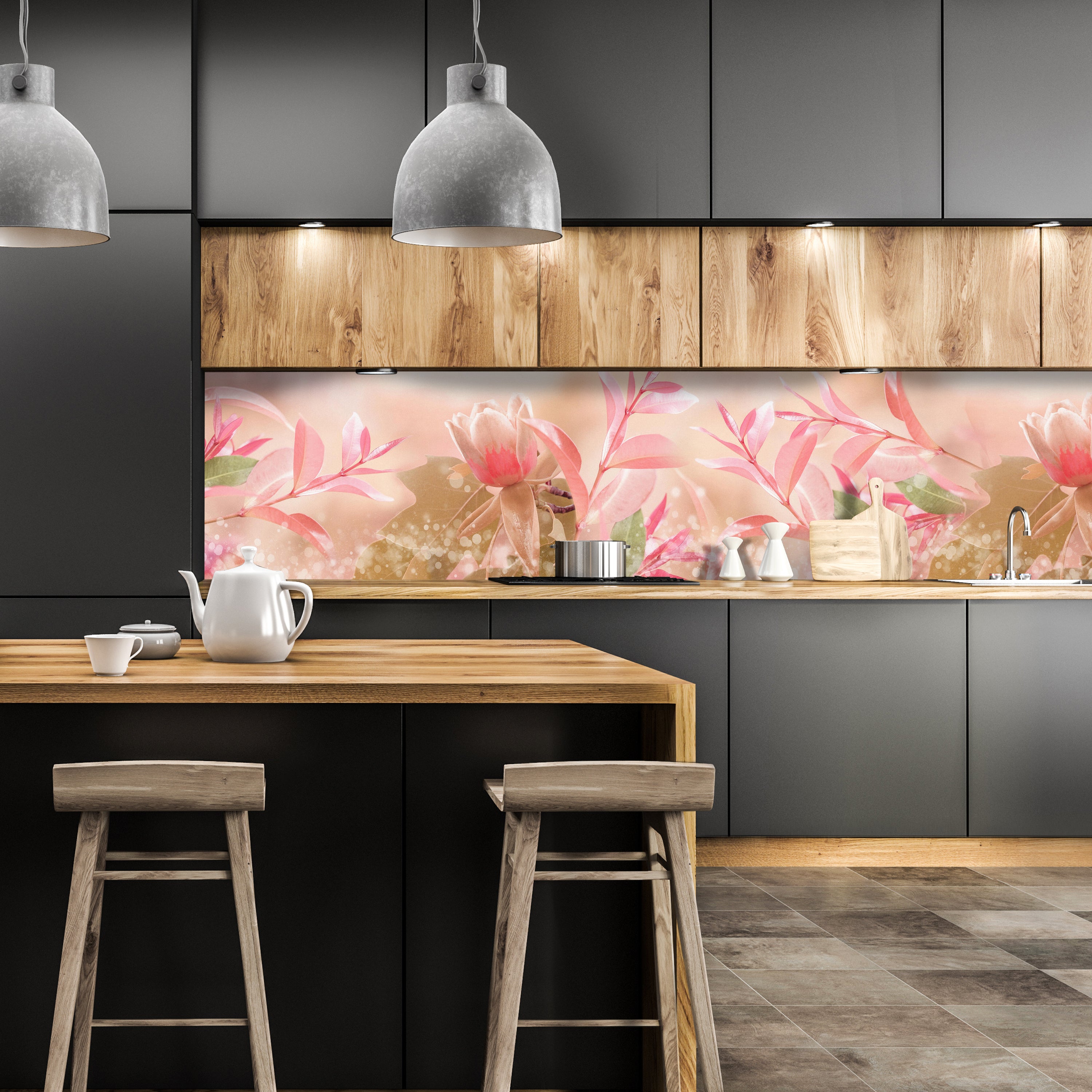 Küchenrückwand Natur Blumen Blätter Rosa Grün Blasen M1187 entdecken - Bild 1 Küchenrückwand Natur Blumen Blätter Rosa Grün Blasen M1187 entdecken - Bild 1