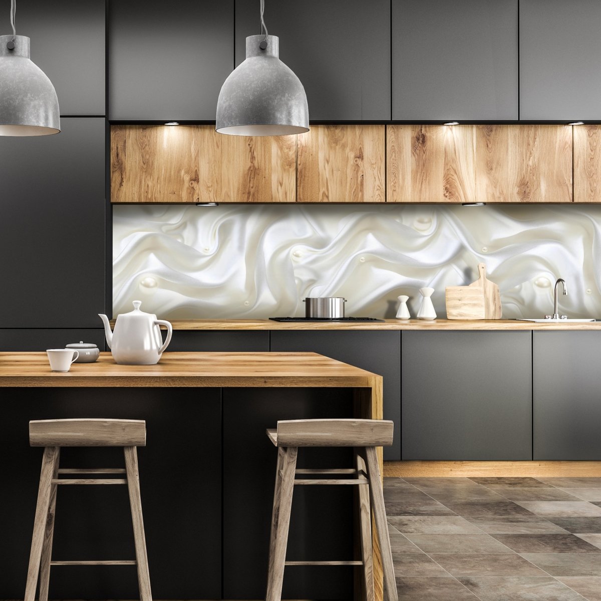 Küchenrückwand Stoff Seide Perlen Creme Falten weiß M1197 entdecken - Bild 1 Küchenrückwand Stoff Seide Perlen Creme Falten weiß M1197 entdecken - Bild 1