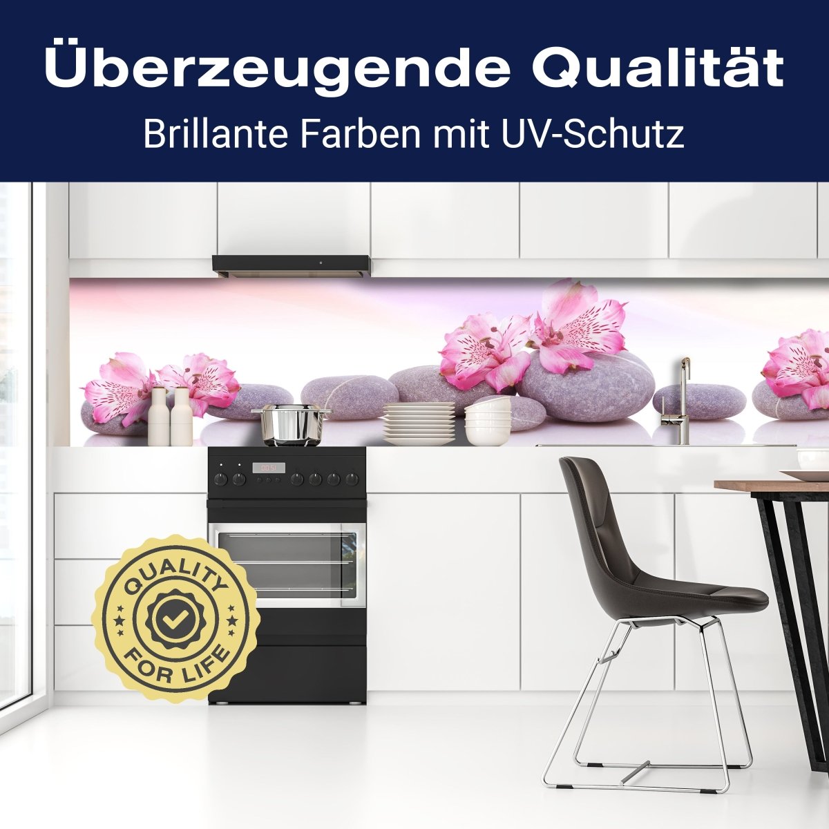 Küchenrückwand Steine Linien Spiegelung Rosa Blüten M1198 entdecken - Bild 2 Küchenrückwand Steine Linien Spiegelung Rosa Blüten M1198 entdecken - Bild 2