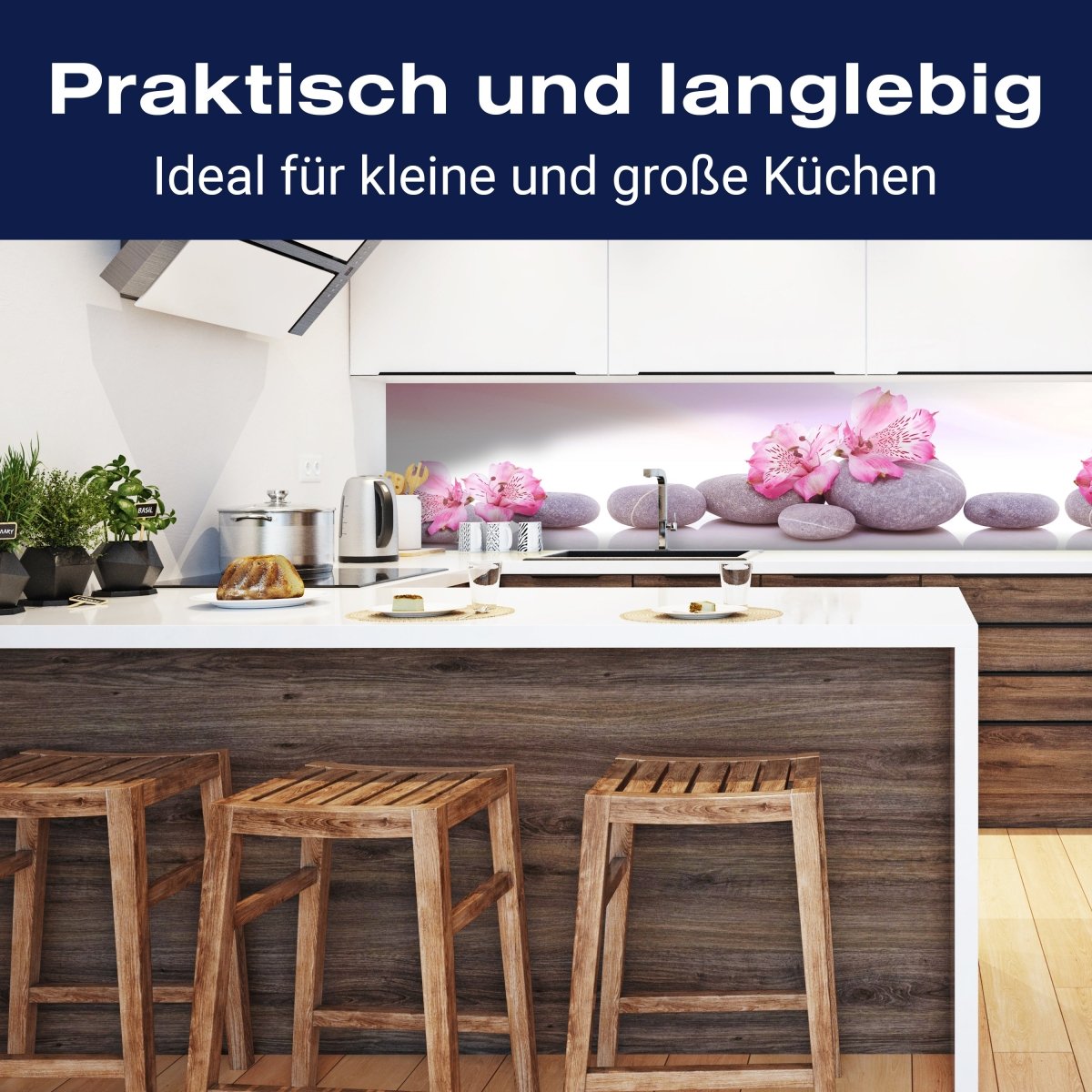 Küchenrückwand Steine Linien Spiegelung Rosa Blüten M1198 entdecken - Bild 3 Küchenrückwand Steine Linien Spiegelung Rosa Blüten M1198 entdecken - Bild 3