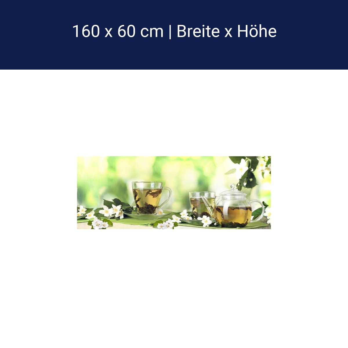 Küchenrückwand Tee Gläser Kanne Blüten Grün Blätter M1200 Küchenrückwand Tee Gläser Kanne Blüten Grün Blätter M1200