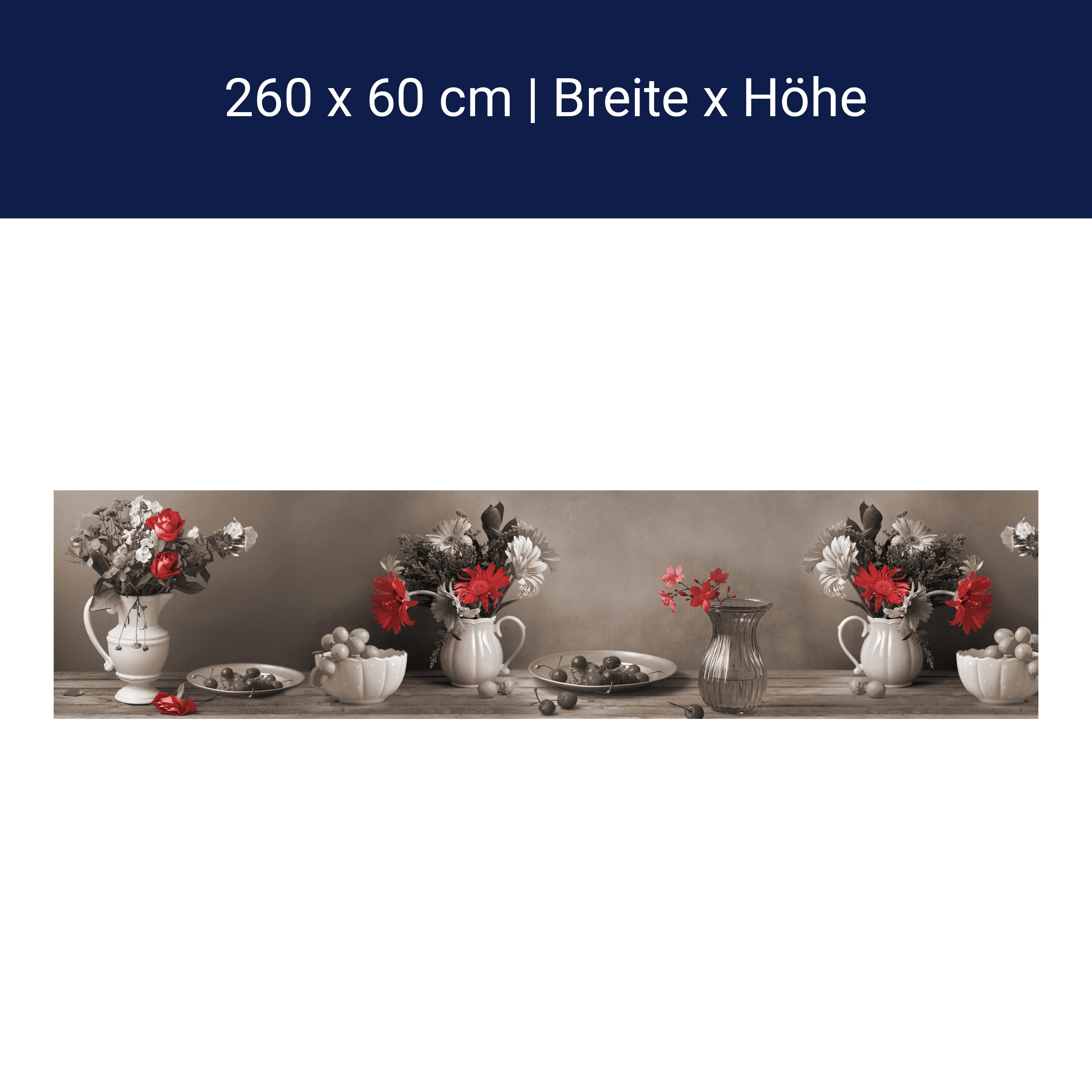 Küchenrückwand Tisch Kischen Sepia Porzellan Blumen M1203 Küchenrückwand Tisch Kischen Sepia Porzellan Blumen M1203