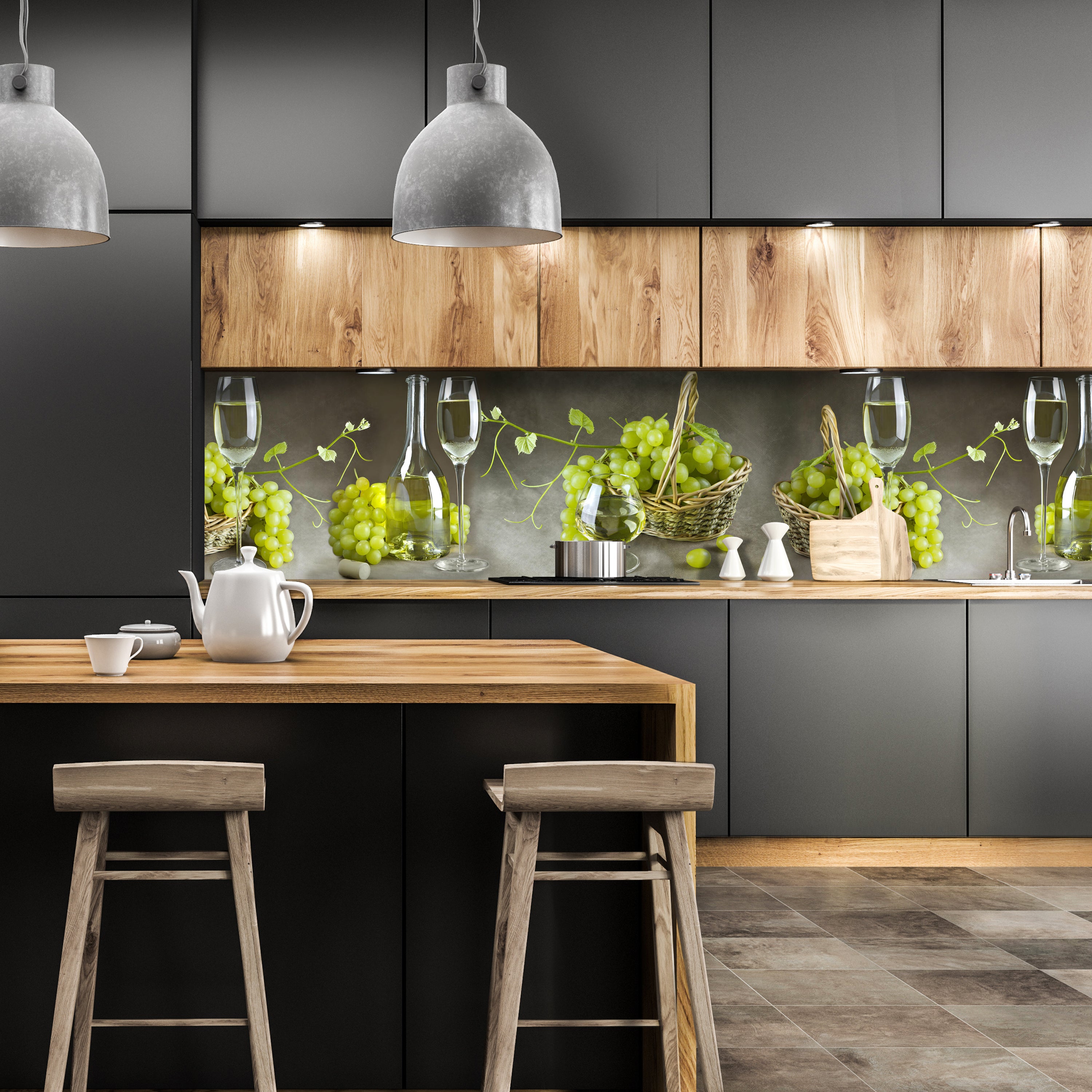 Küchenrückwand Weintrauben Gläser Körbe Korken Grün M1233 entdecken - Bild 1 Küchenrückwand Weintrauben Gläser Körbe Korken Grün M1233 entdecken - Bild 1
