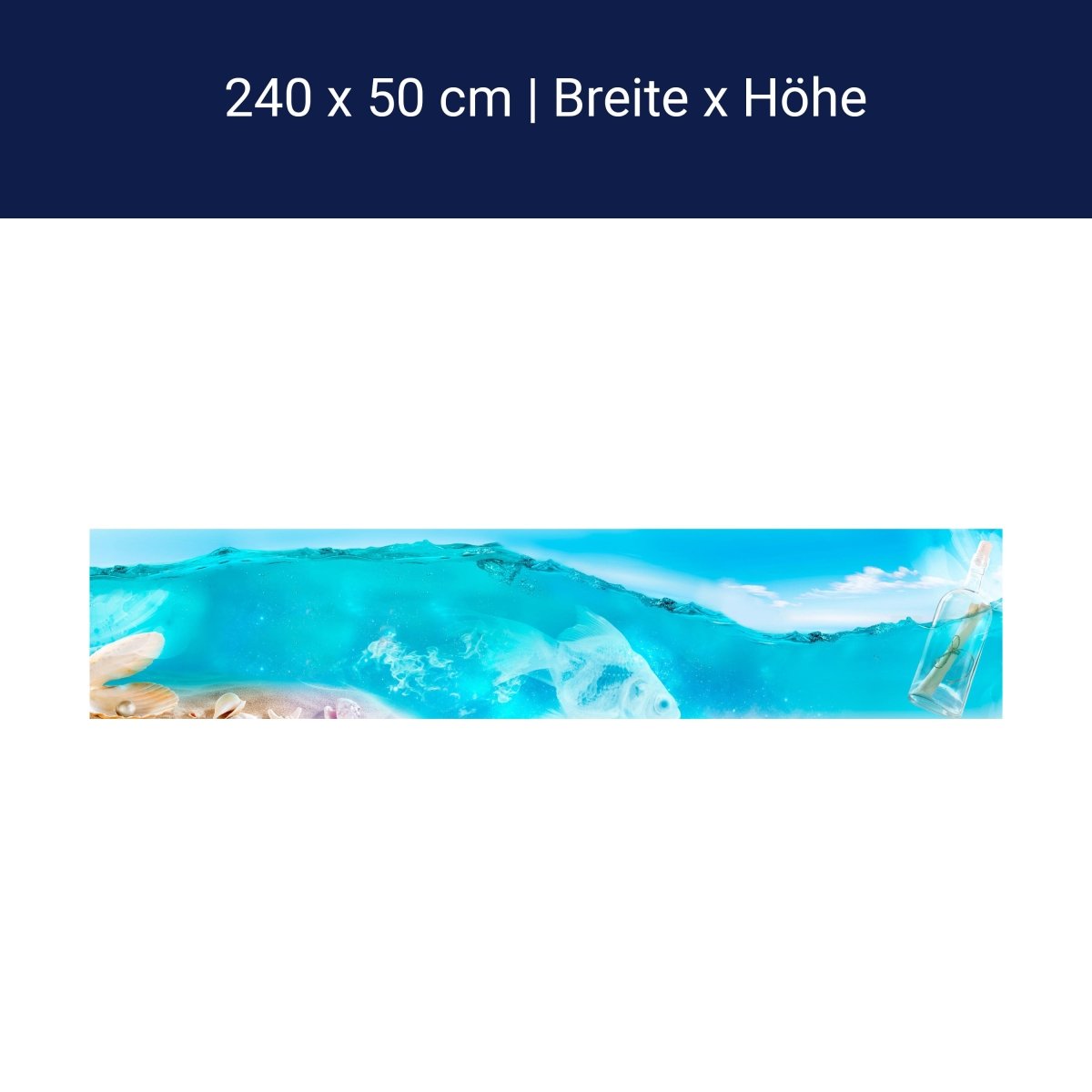 Küchenrückwand Hellblau See Wasser Flaschenpost Muschel M1249 Küchenrückwand Hellblau See Wasser Flaschenpost Muschel M1249