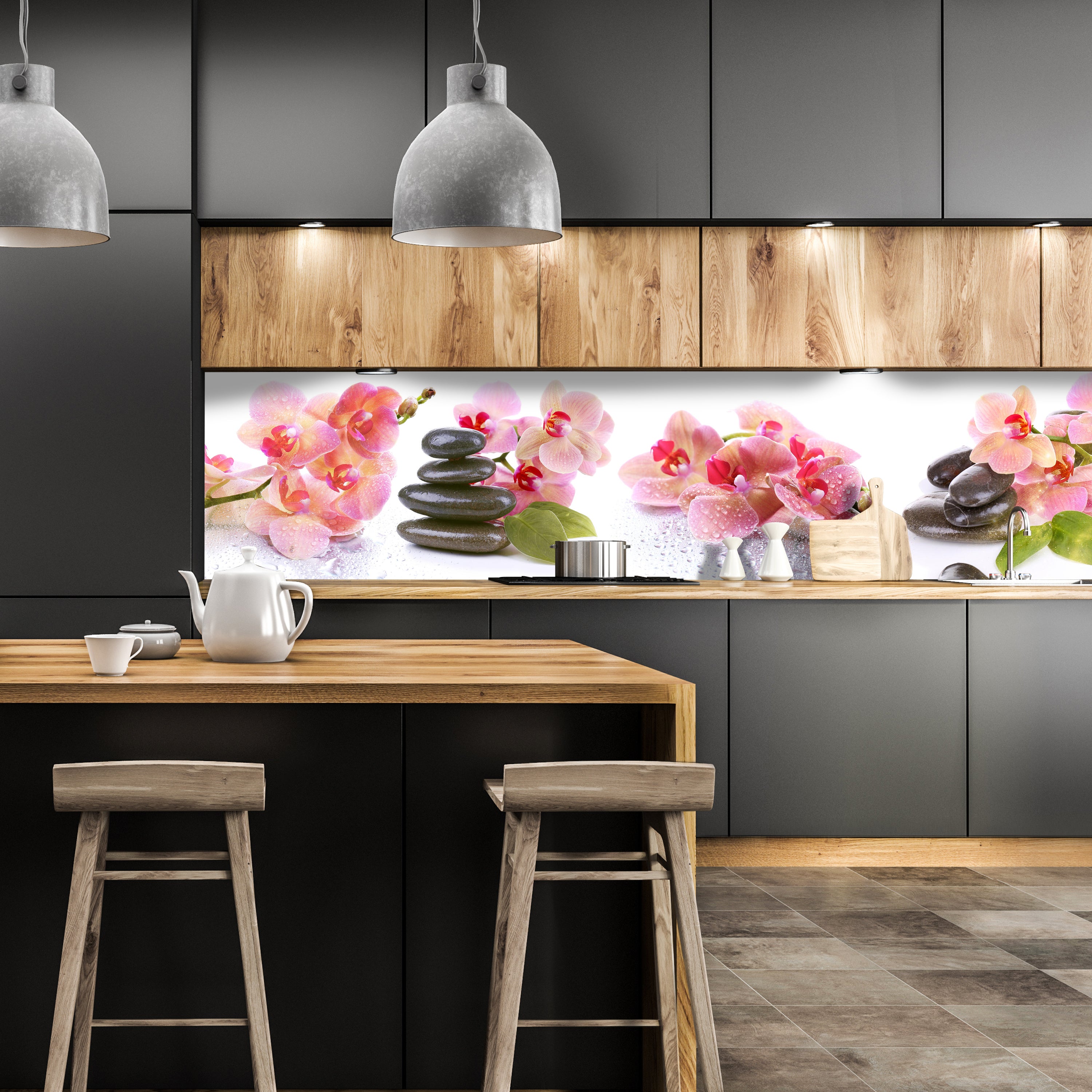 Küchenrückwand Orchidee Blätter Steine Wasser M1280 entdecken - Bild 1 Küchenrückwand Orchidee Blätter Steine Wasser M1280 entdecken - Bild 1