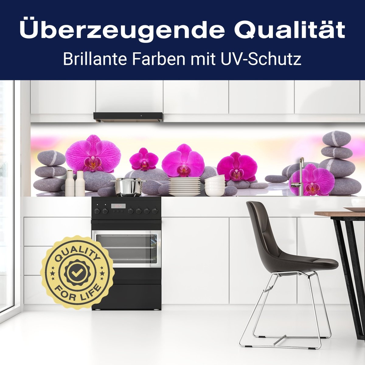 Küchenrückwand Orchidee Steine Blätter rosa M1285 entdecken - Bild 2 Küchenrückwand Orchidee Steine Blätter rosa M1285 entdecken - Bild 2