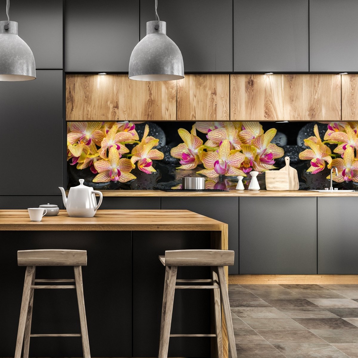 Küchenrückwand Orchidee Steine Wasser M1286 entdecken - Bild 1 Küchenrückwand Orchidee Steine Wasser M1286 entdecken - Bild 1