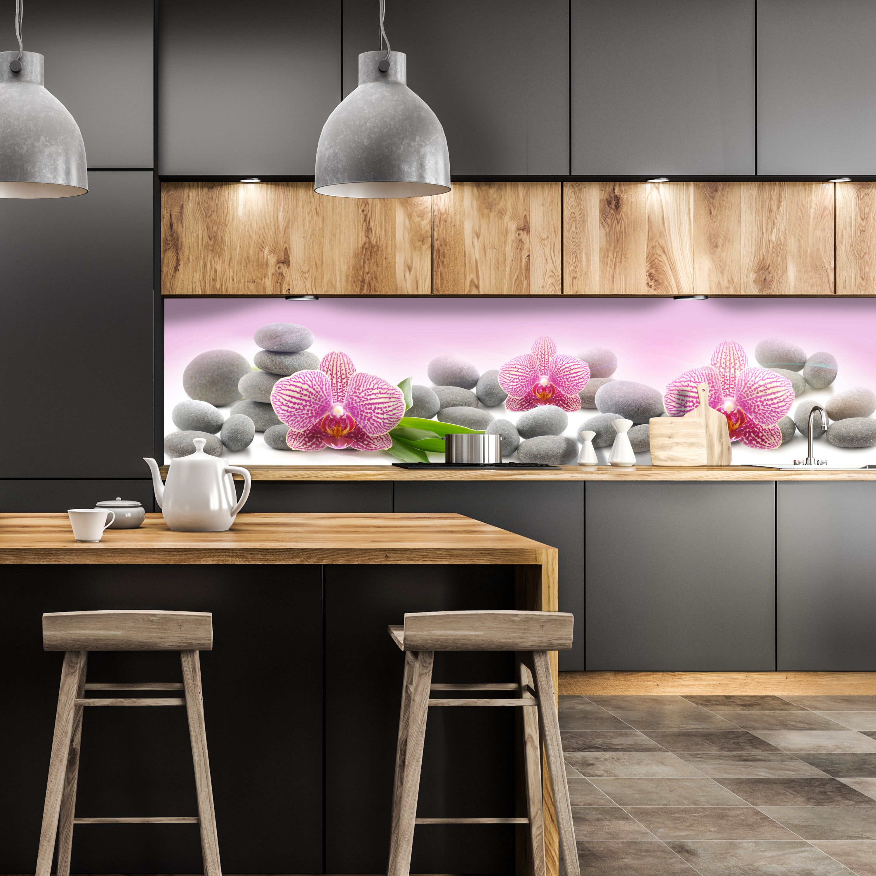 Küchenrückwand Orchidee Blätter Steine Rosa M1291 entdecken - Bild 1 Küchenrückwand Orchidee Blätter Steine Rosa M1291 entdecken - Bild 1