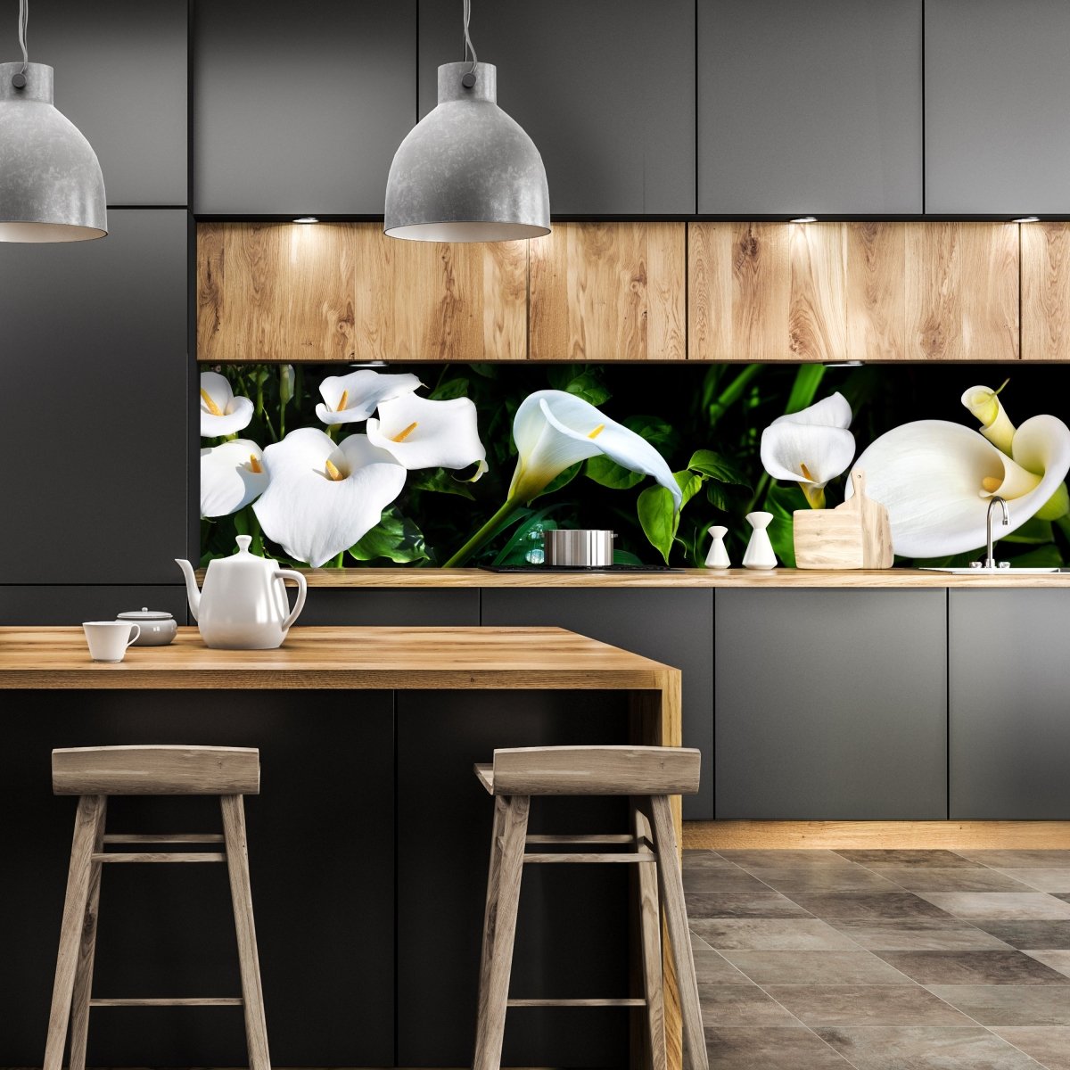 Küchenrückwand calla bartfaden weiß blätter stiel M1381 entdecken - Bild 1 Küchenrückwand calla bartfaden weiß blätter stiel M1381 entdecken - Bild 1