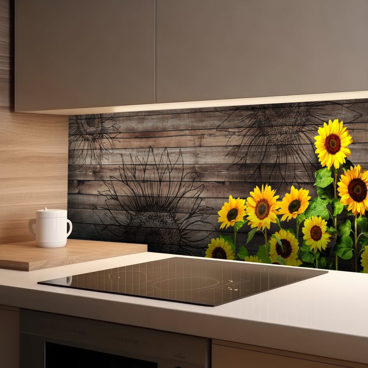 Küchenrückwand Sonnenblumen, Holz M1436 entdecken - Bild 1 Küchenrückwand Sonnenblumen, Holz M1436 entdecken - Bild 1