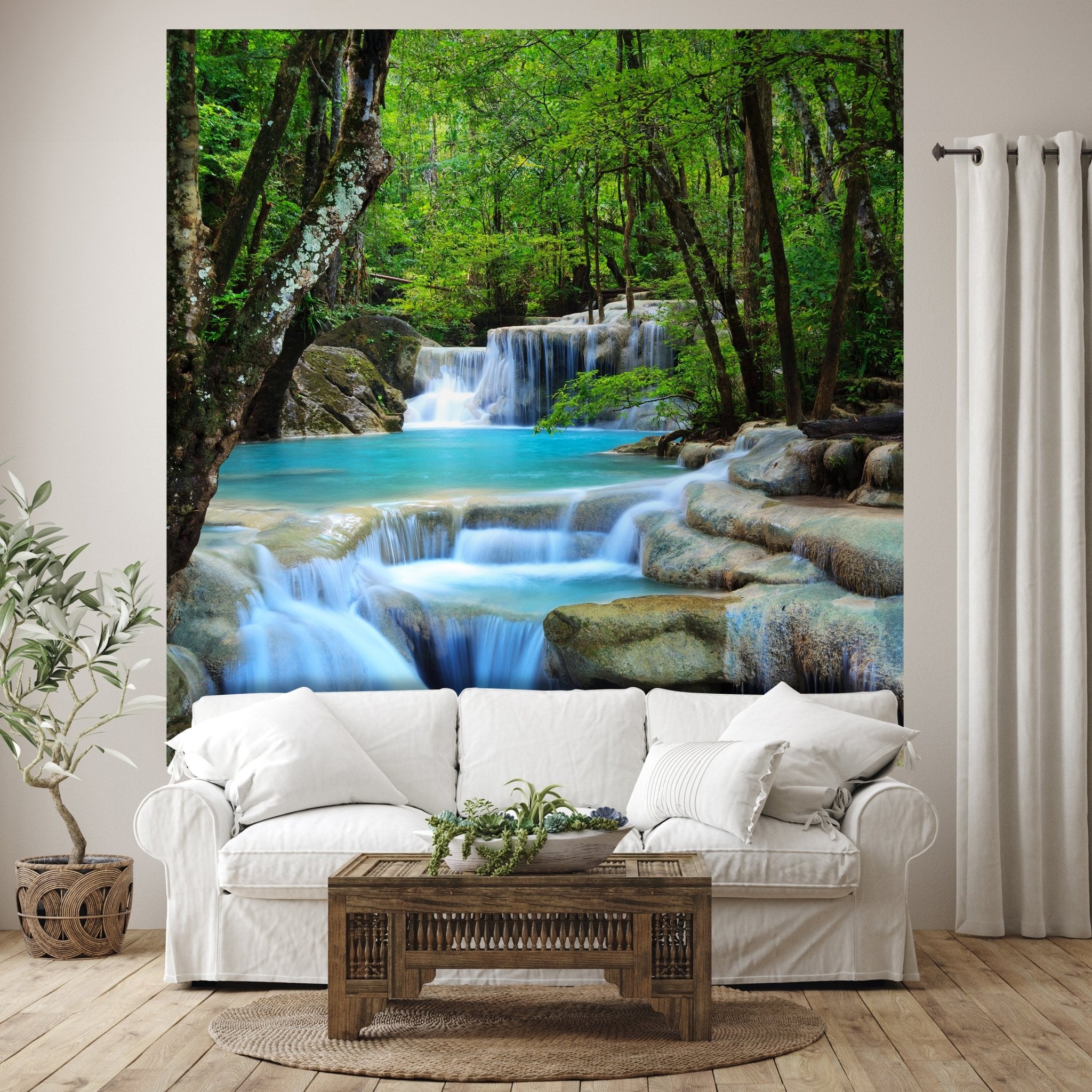 Quadratische Fototapete Wasserfall im Wald M0001 - Bild 1