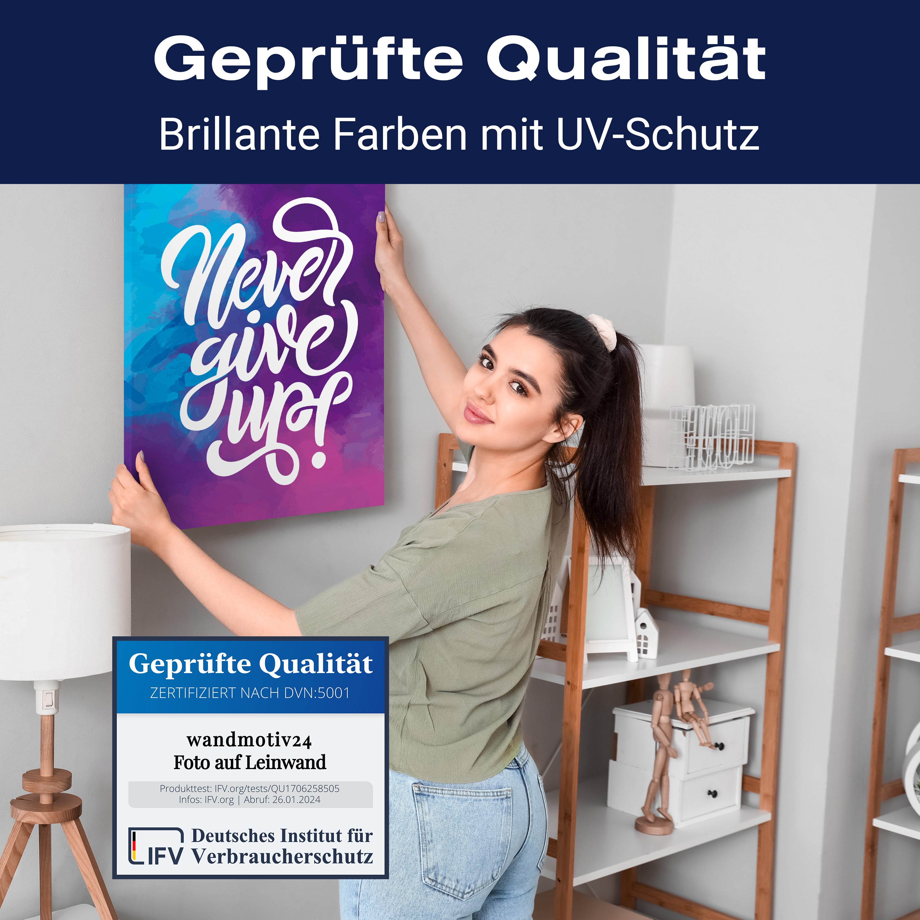 Leinwandbild Motivation, Hochformat, Never give up Aquarell M0018 kaufen - Bild 4