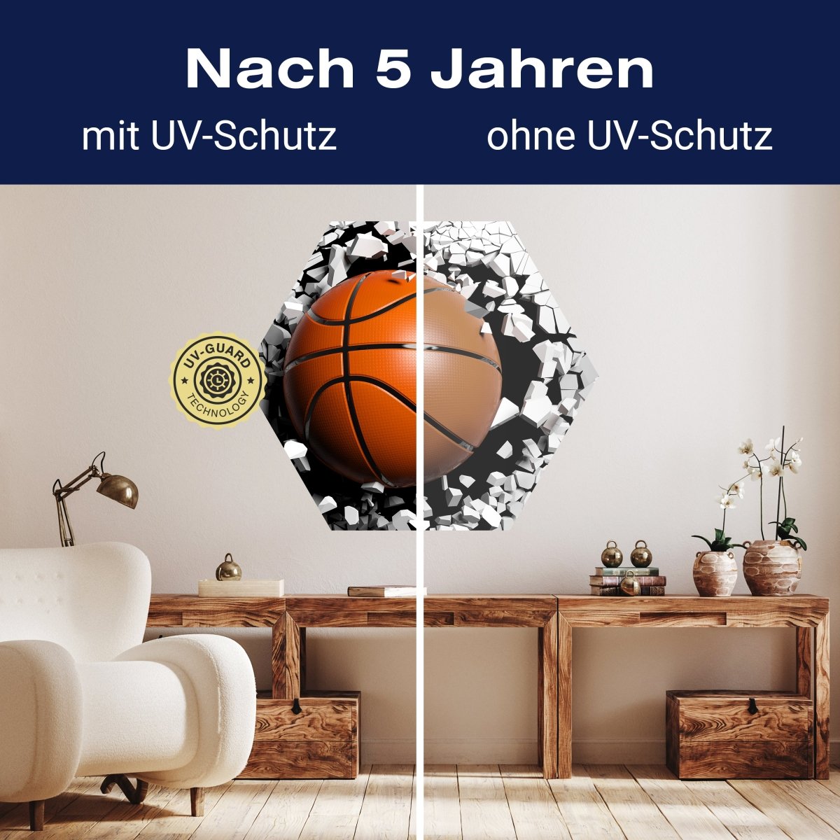 Hexagon-Fototapete Wanddurchbruch mit Basketball M0040 - Bild 9