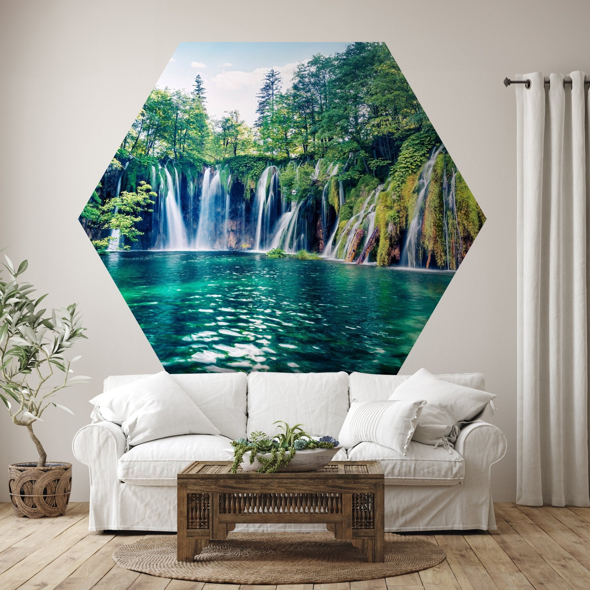 Hexagon-Fototapete Wasserfall mit See M0062 - Bild 1