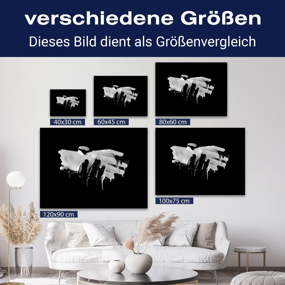 Leinwandbild Kunst & Gemälde, Querformat, Hände Schwarz Weiß M0107 kaufen - Bild 8