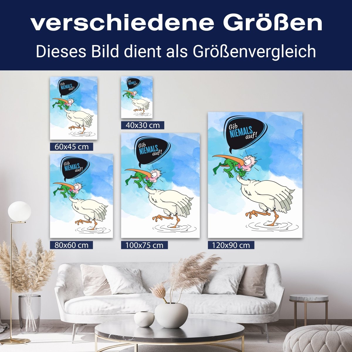 Leinwandbild Motivation, Hochformat, Storch gib niemals auf Blase M0135 kaufen - Bild 8