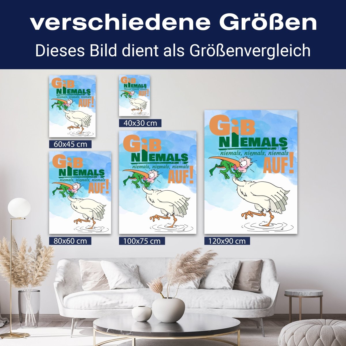 Leinwandbild Motivation, Hochformat, Storch Frosch gib niemals auf M0136 kaufen - Bild 8