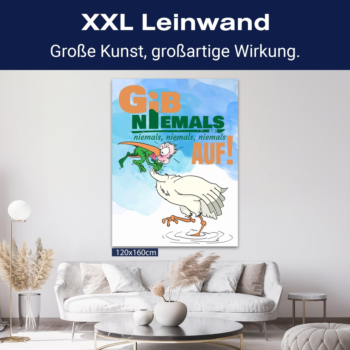 Leinwandbild Motivation, Hochformat, Storch Frosch gib niemals auf M0136 kaufen - Bild 9