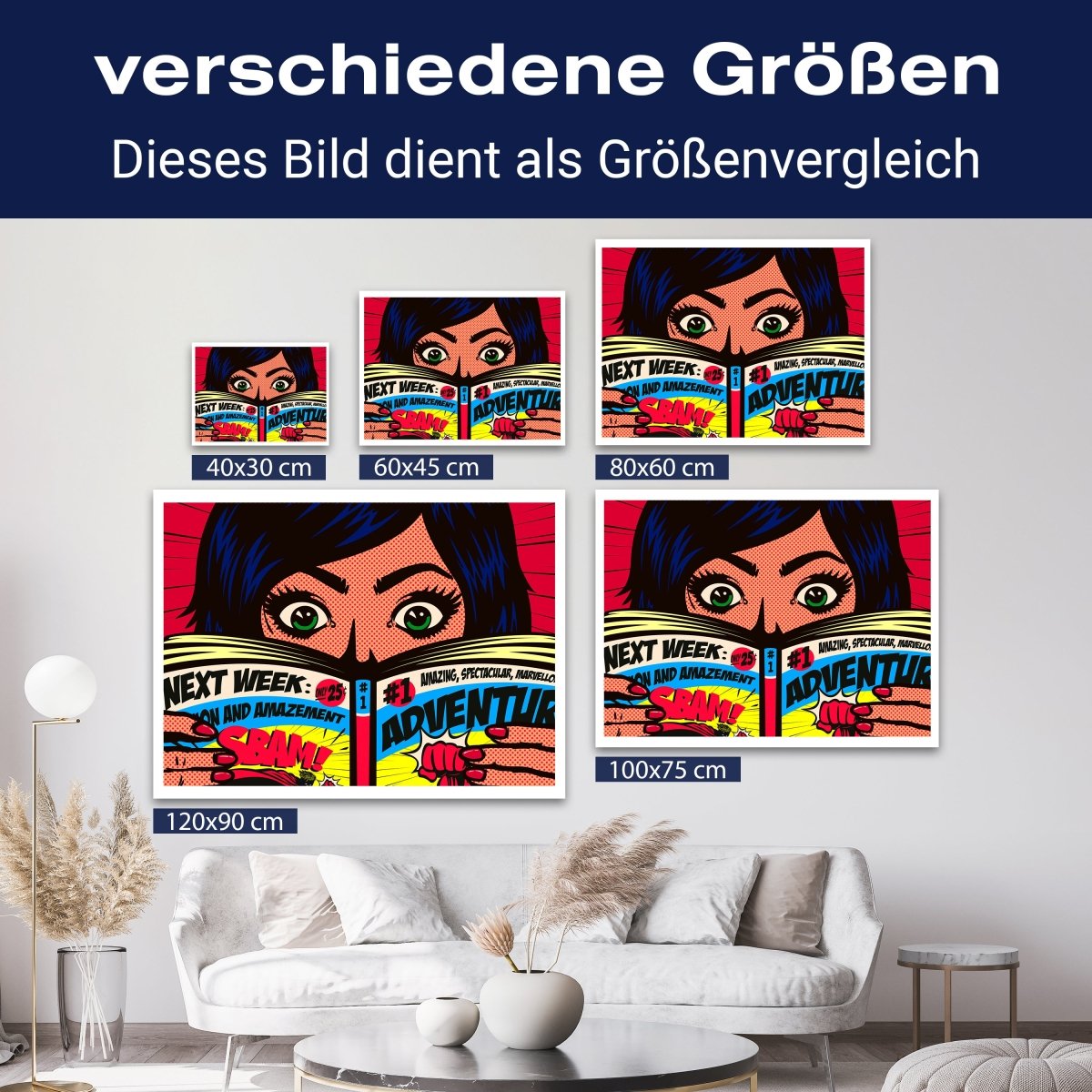 Leinwandbild Pop Art Stil, Frau, Comic, Querformat M0668 kaufen - Bild 8