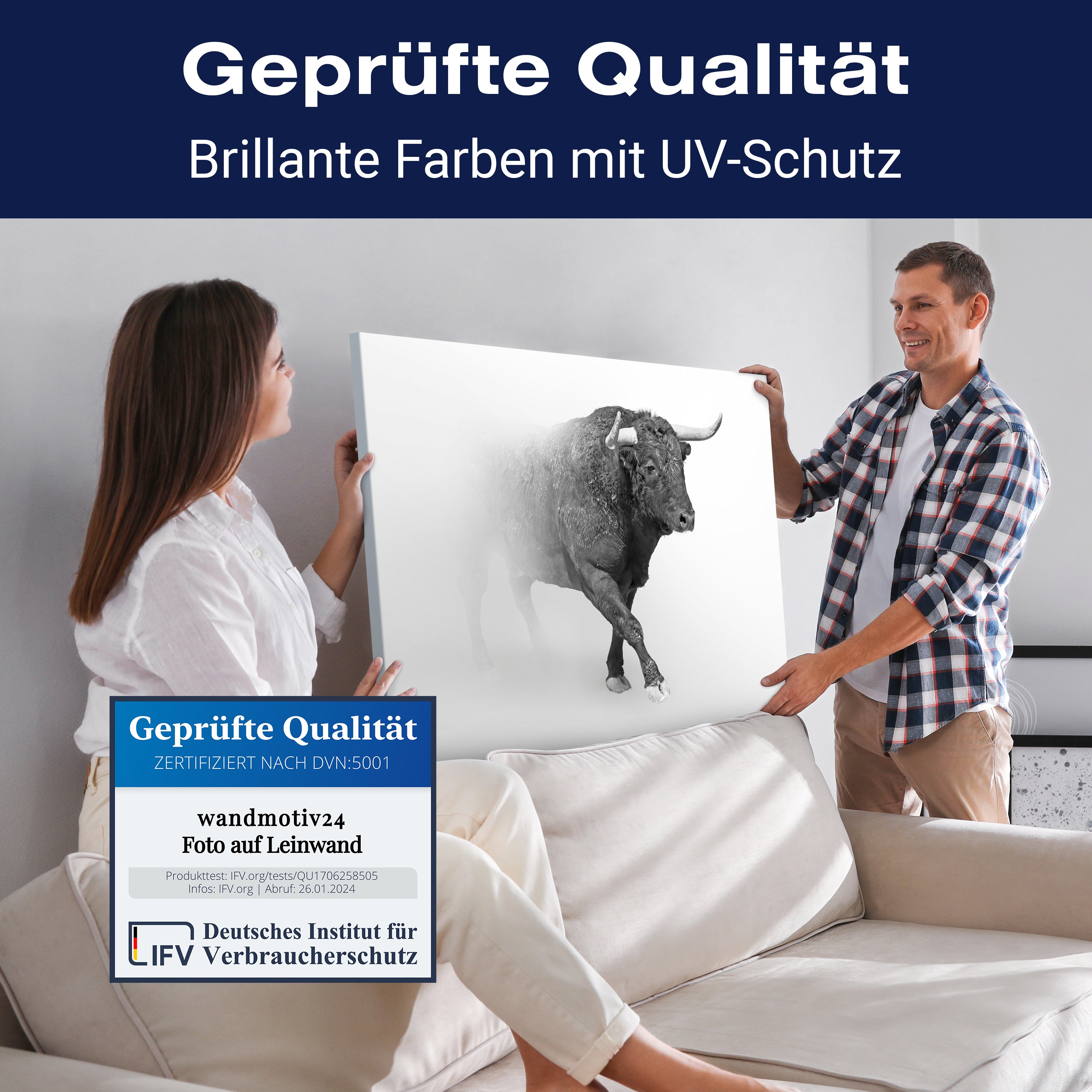 Leinwandbild Bulle, Schwarz Weiß, Querformat M0779 kaufen - Bild 4