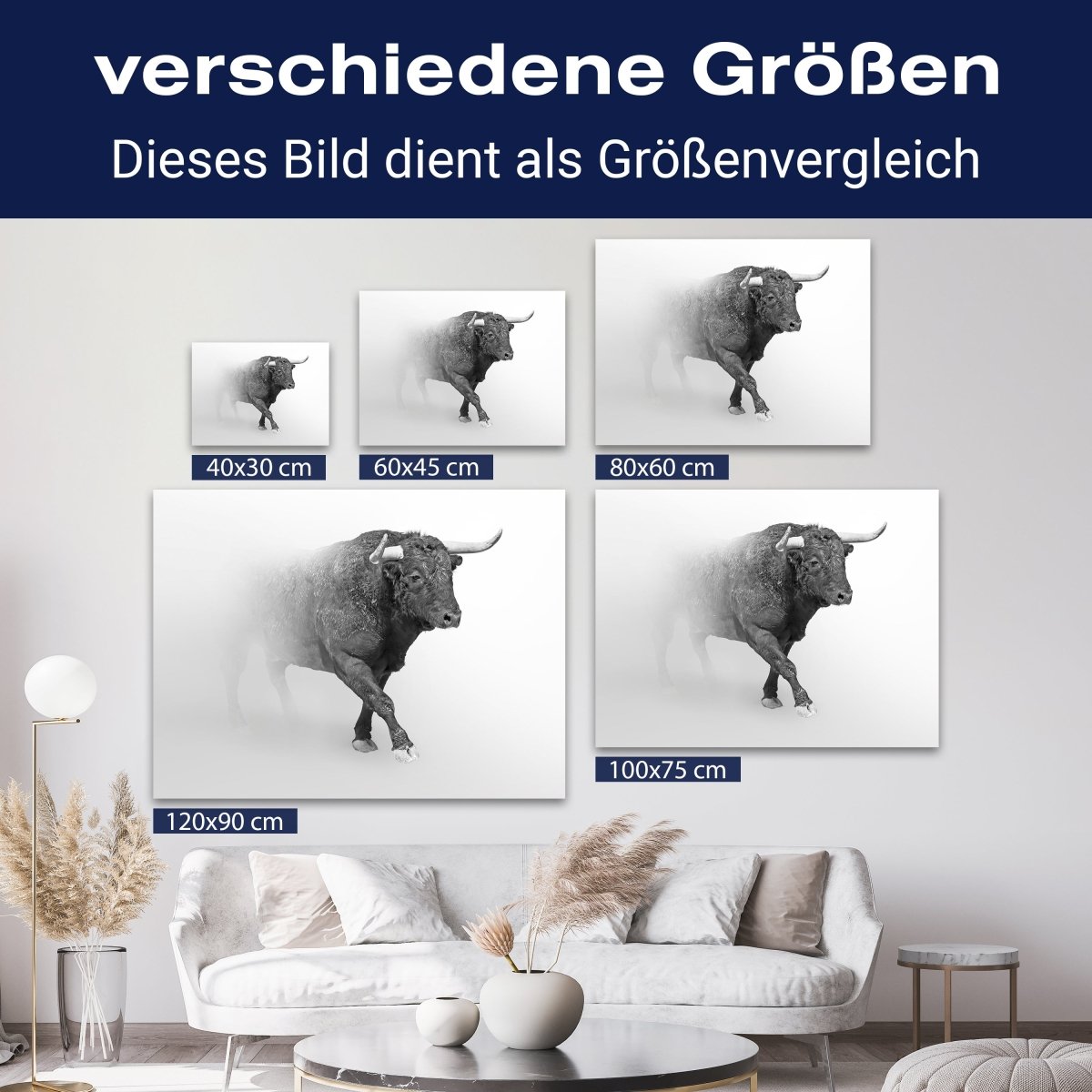 Leinwandbild Bulle, Schwarz Weiß, Querformat M0779 kaufen - Bild 8