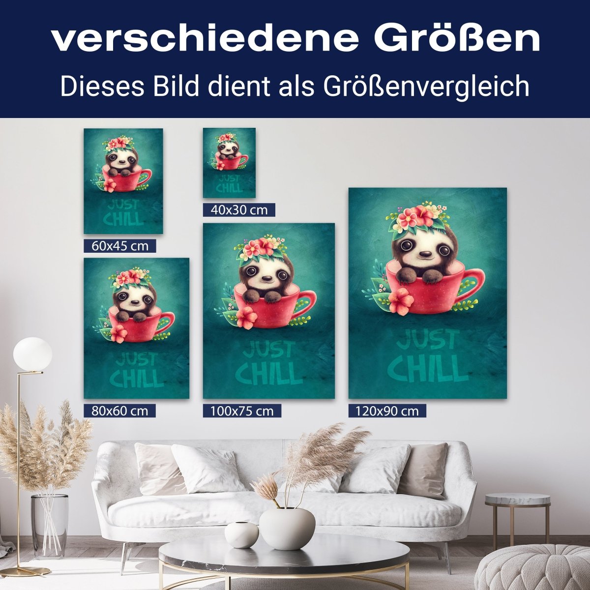 Leinwandbild Spruch Just Chill, Faultier, Hochformat M0792 kaufen - Bild 8