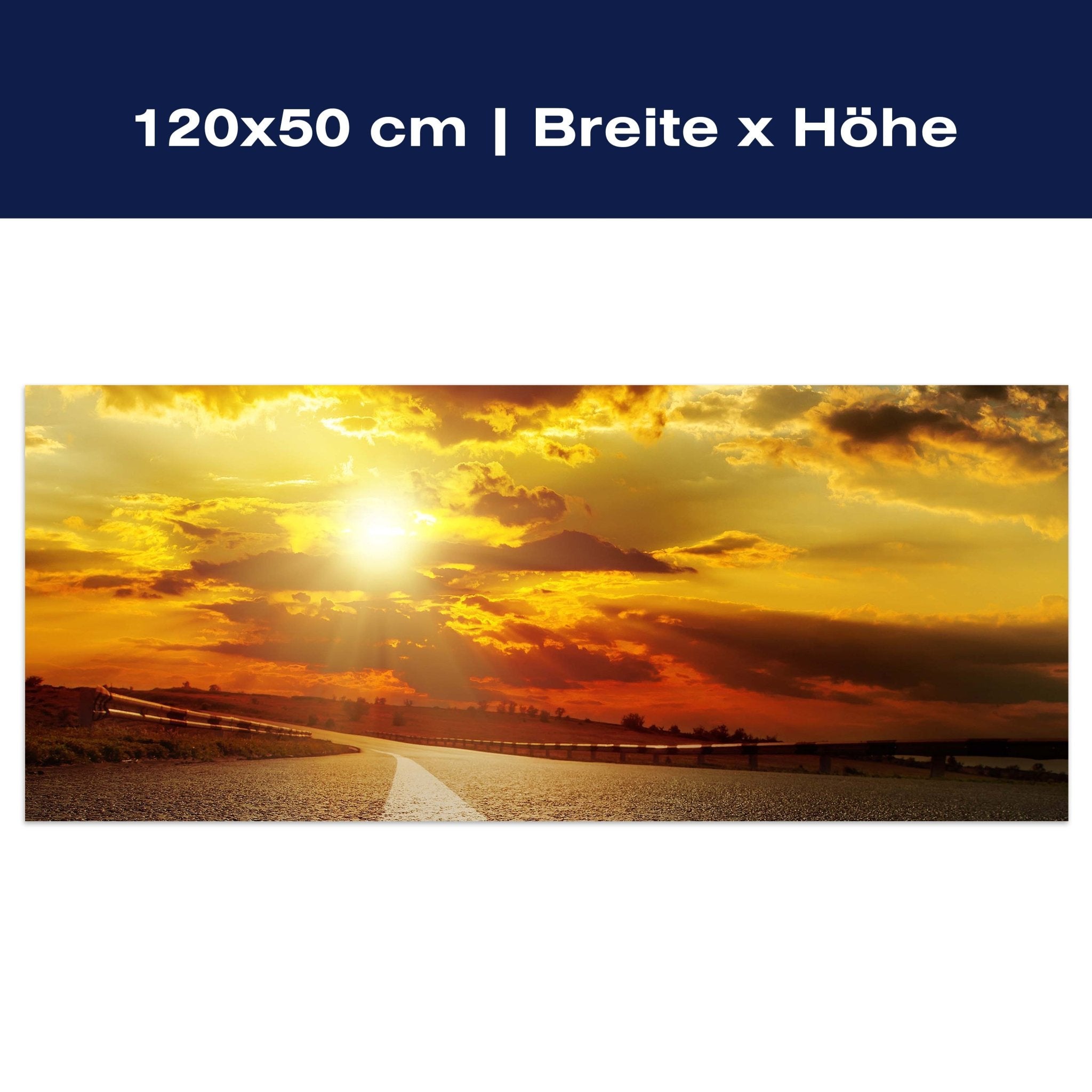 Leinwandbild Asphaltstraße und dramatischer Sonnenuntergang über ihm M0804