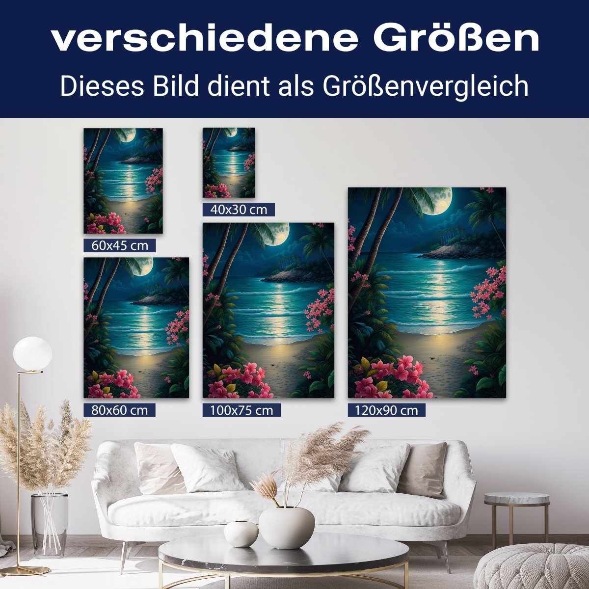 Leinwandbild Strand, Mond, Palmen, Hochformat M0809 kaufen - Bild 8