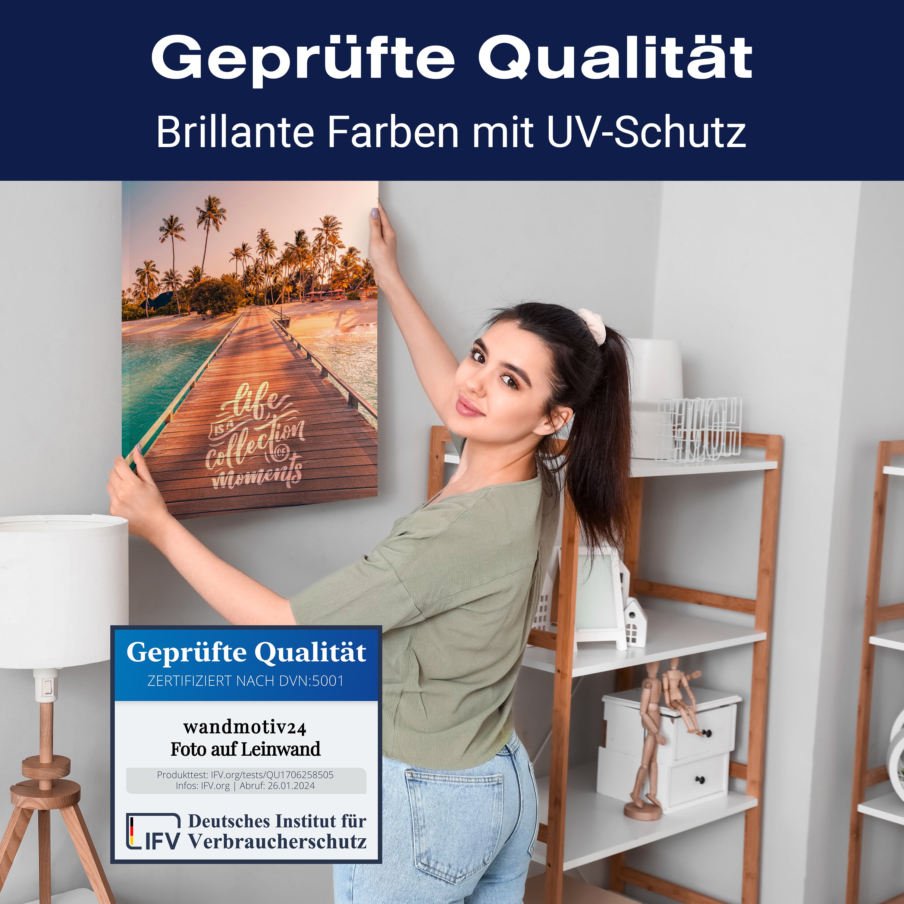 Leinwandbild Strand, Spruch, Palmen, Hochformat M0812 kaufen - Bild 4