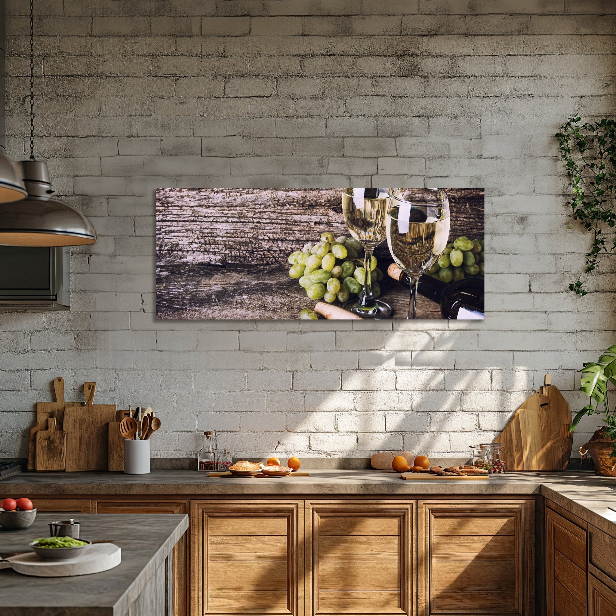 Leinwandbild alten hölzernen Hintergrund mit Gläser Weißwein M0837 kaufen - Bild 2