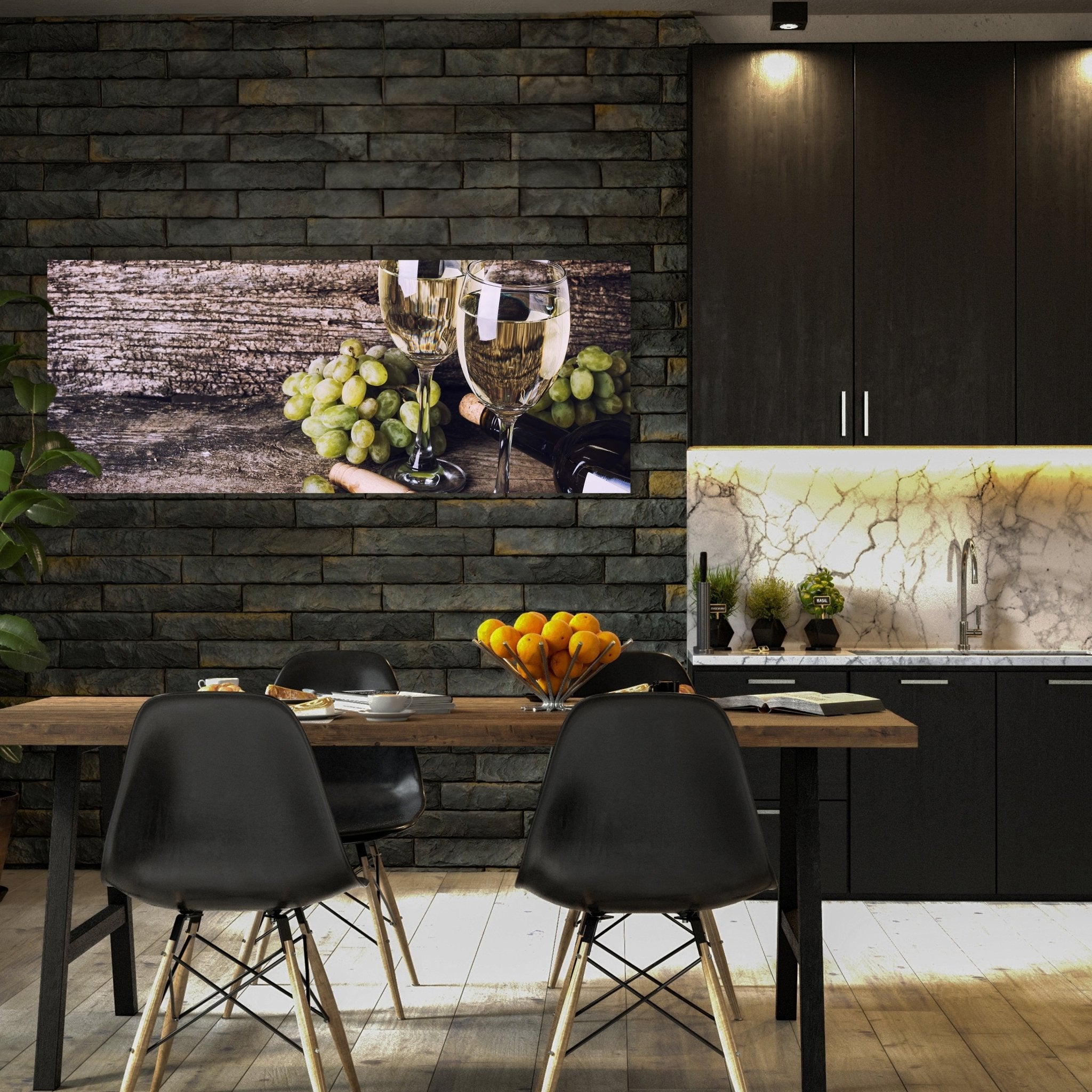 Leinwandbild alten hölzernen Hintergrund mit Gläser Weißwein M0837 kaufen - Bild 3