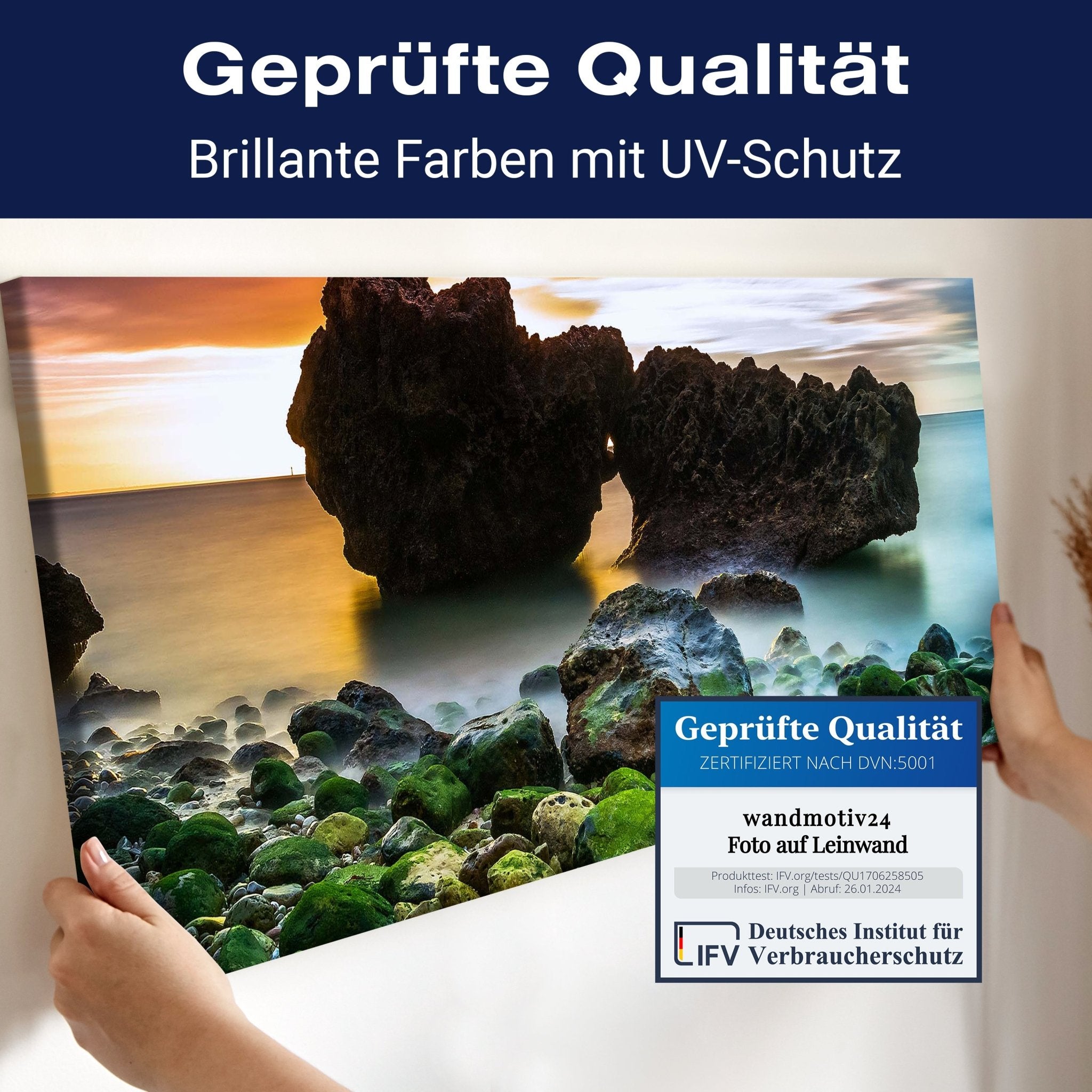 Leinwandbild Strand bei Sonnenuntergang mit Felsen M0902 kaufen - Bild 4