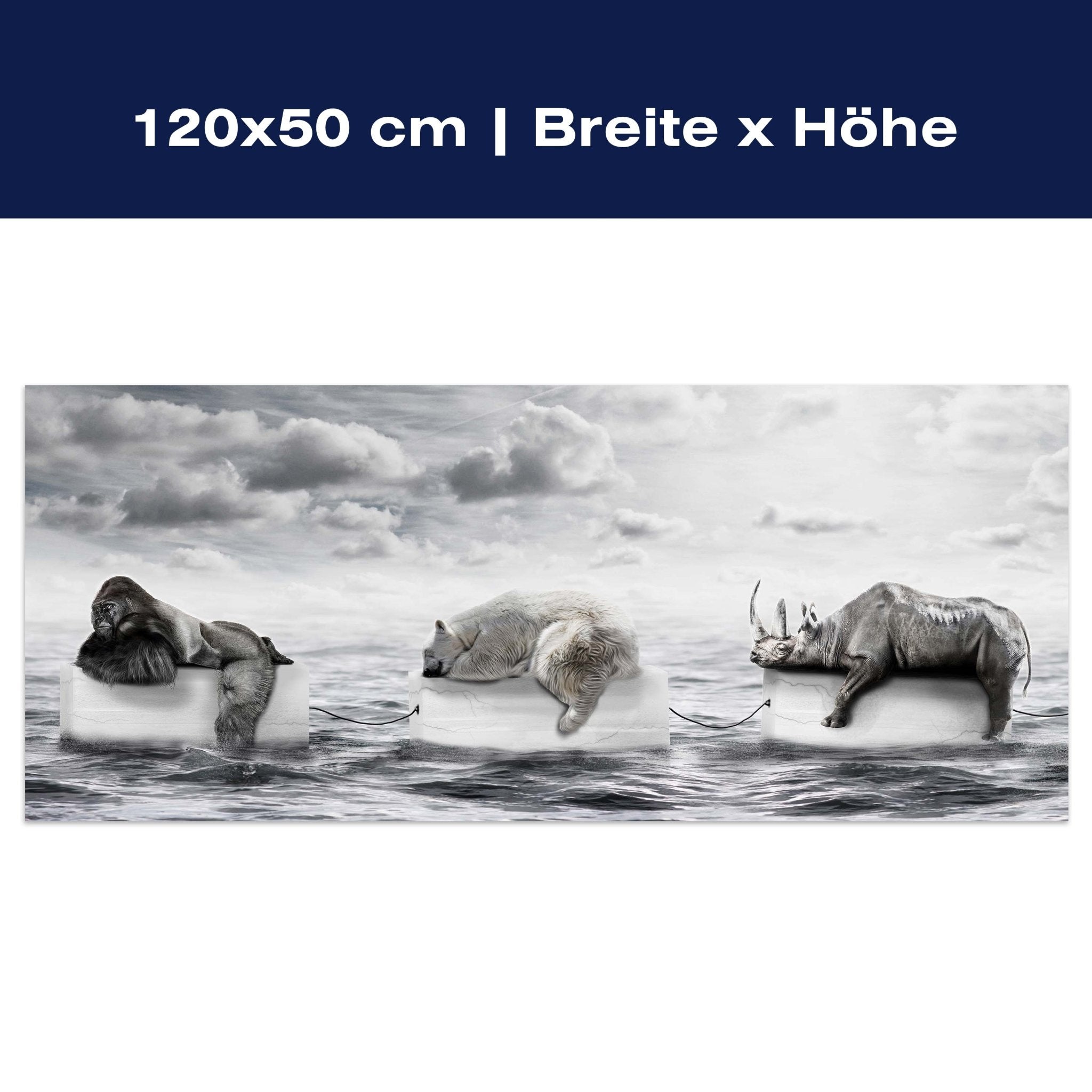 Leinwandbild Gorilla & Eisbär auf Eis, Meer, Klima M1070