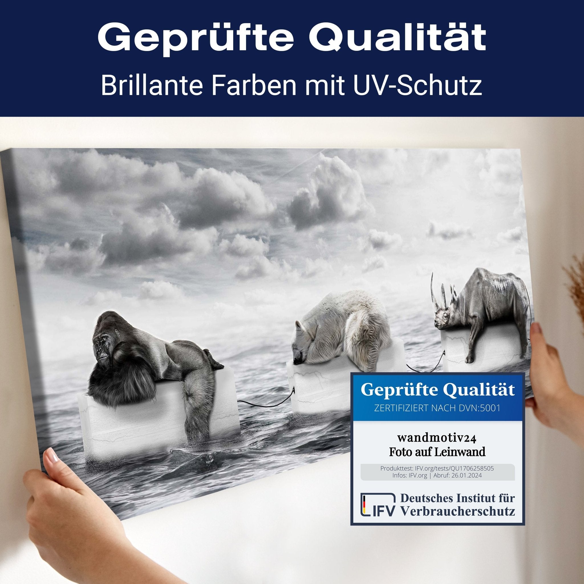 Leinwandbild Gorilla & Eisbär auf Eis, Meer, Klima M1070 kaufen - Bild 4