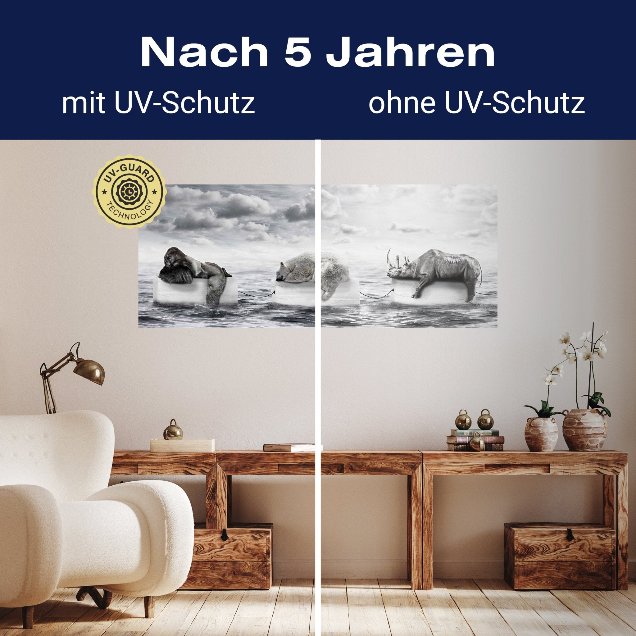 Leinwandbild Gorilla & Eisbär auf Eis, Meer, Klima M1070 kaufen - Bild 9