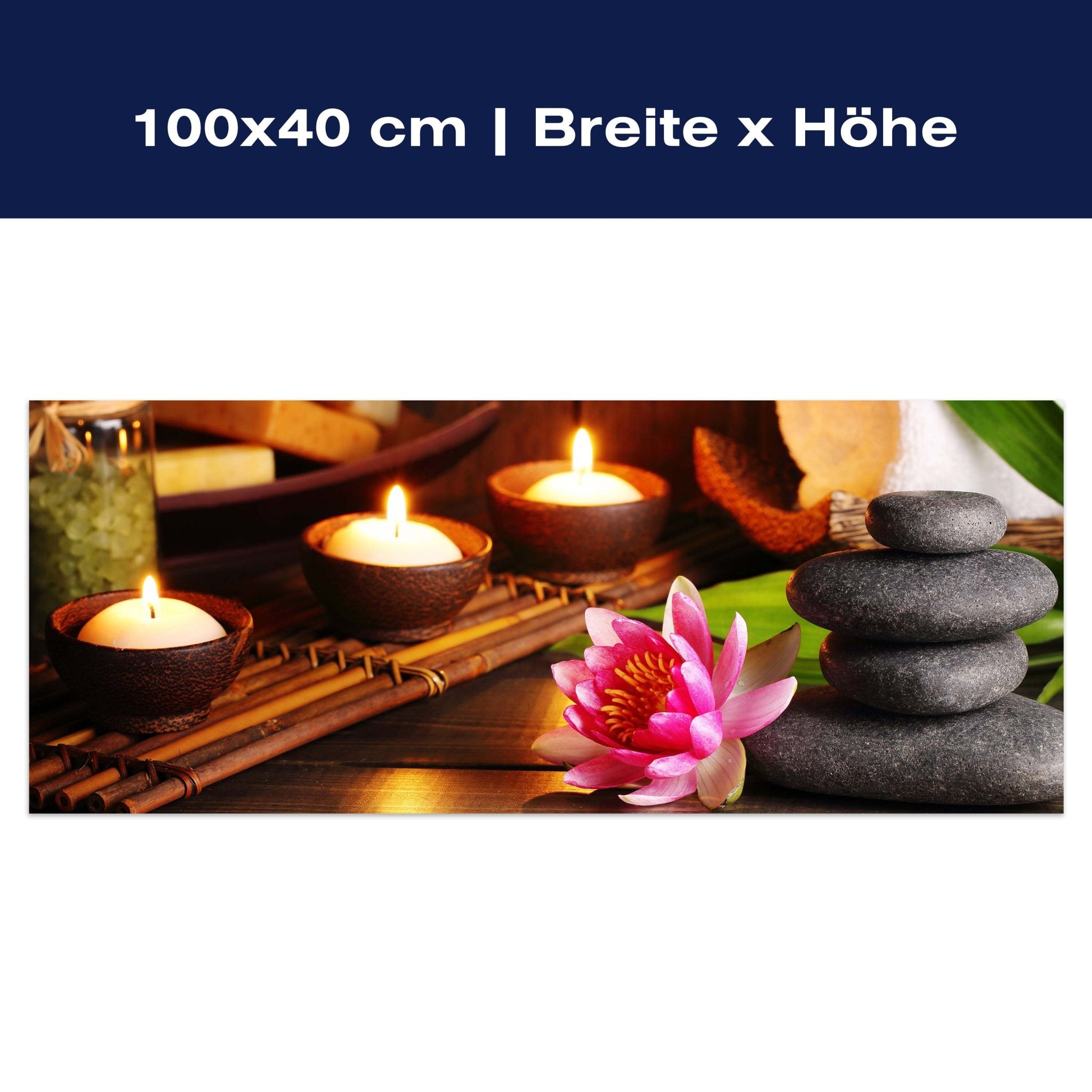 Leinwandbild Steine, Kerzen & Blüte, Lotus, Wellness M1100