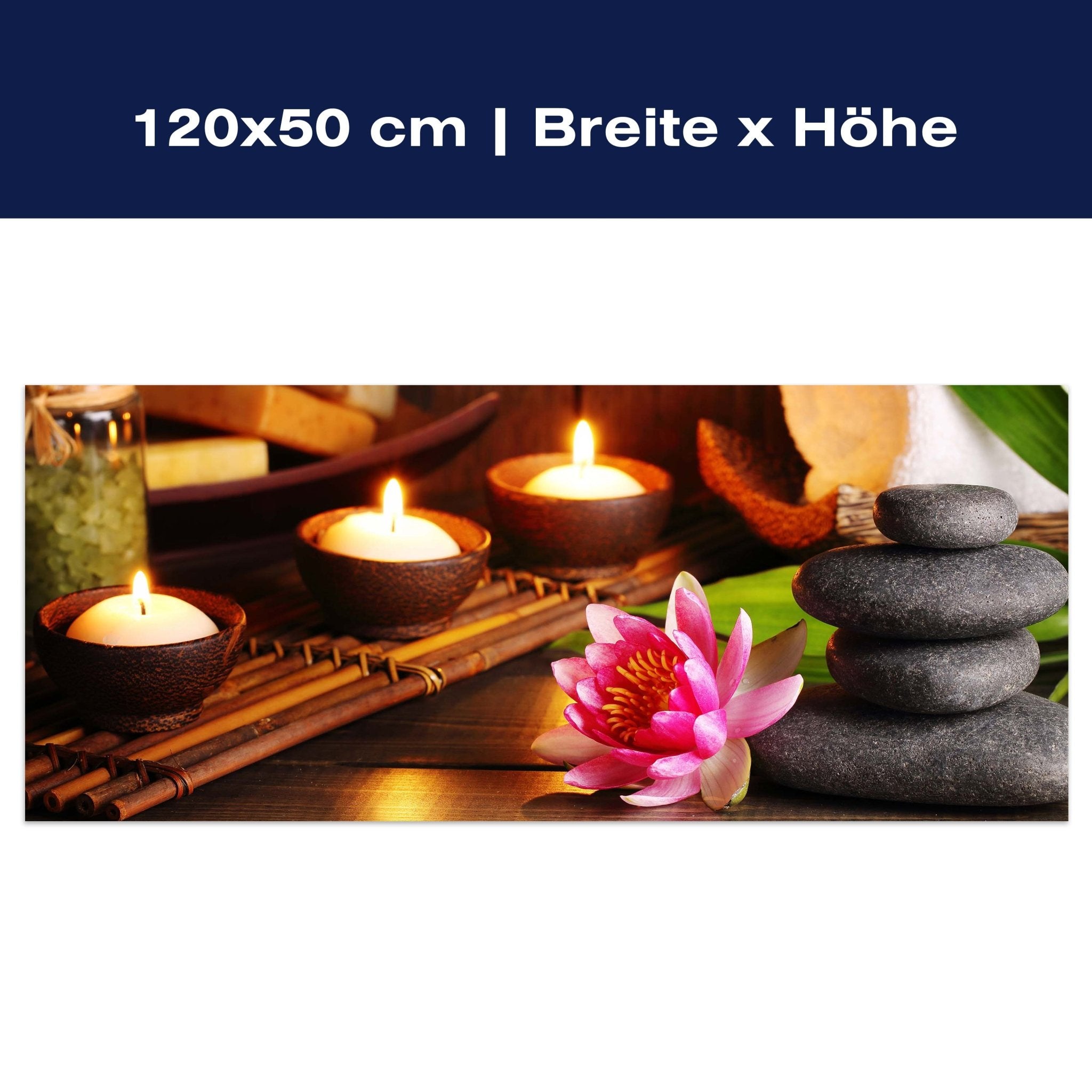 Leinwandbild Steine, Kerzen & Blüte, Lotus, Wellness M1100