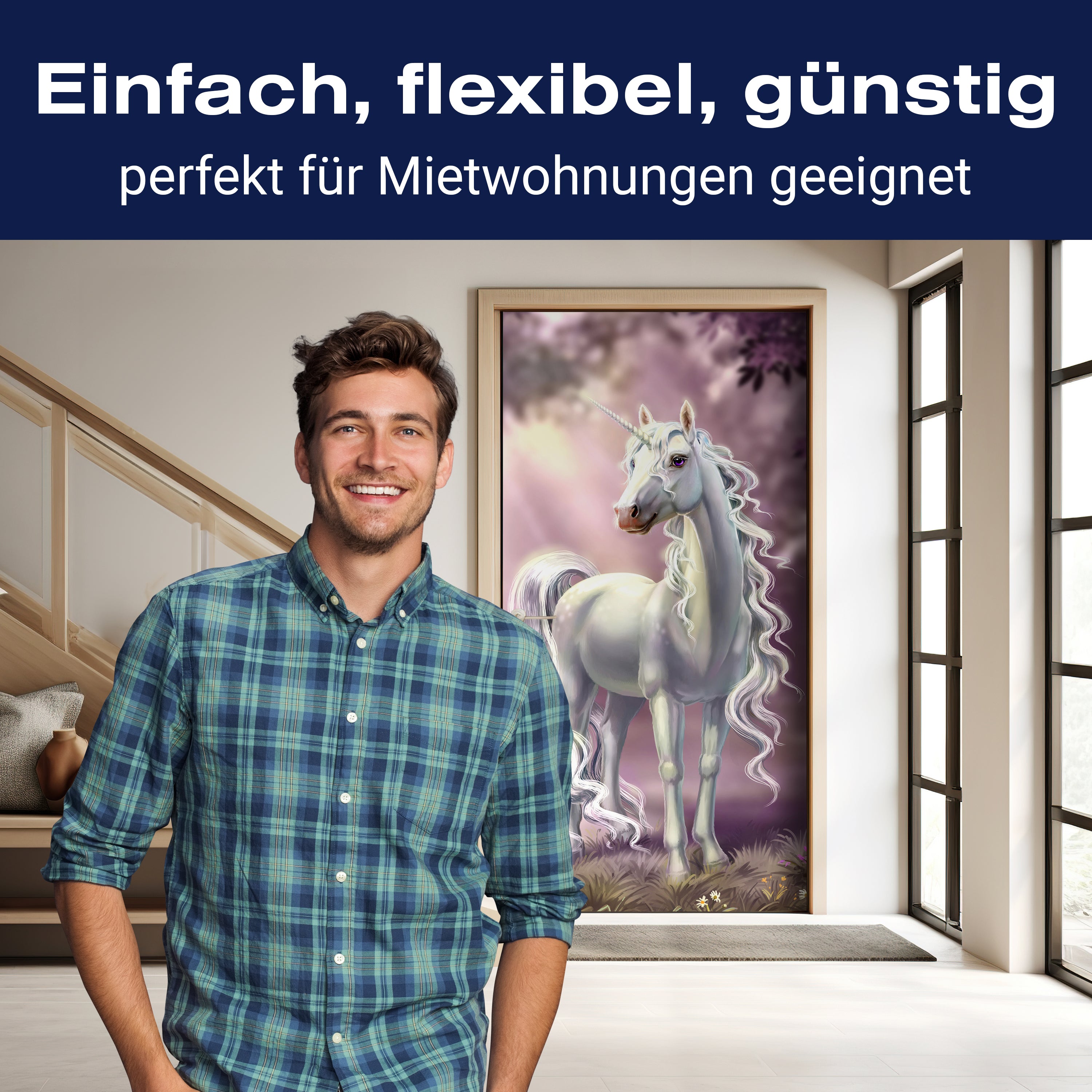 Türtapete Prinzessinnen Einhorn, Weiß, Fantasy M1186 - Bild 3