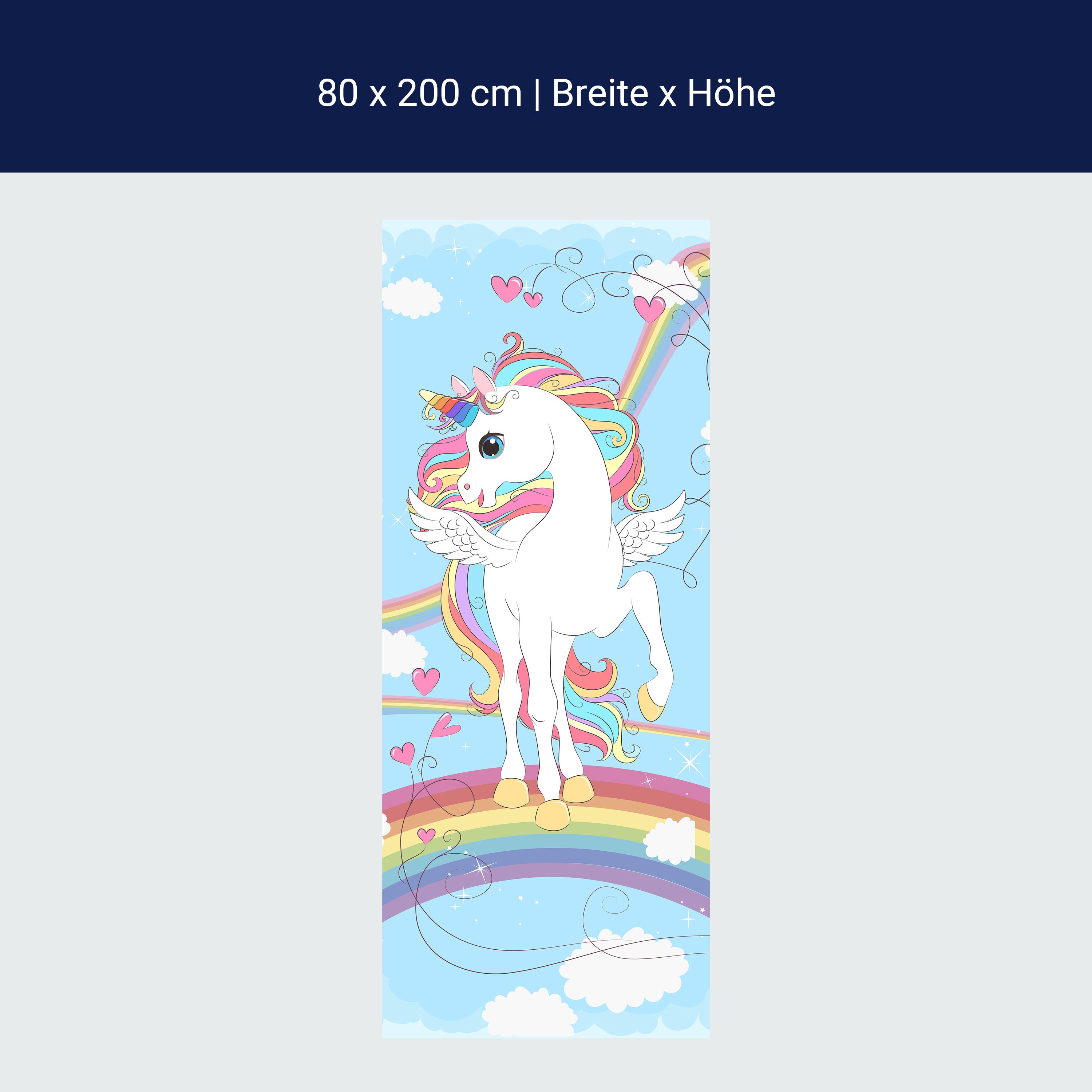 Türtapete Regenbogen Einhorn, bunt, Herzen M1189