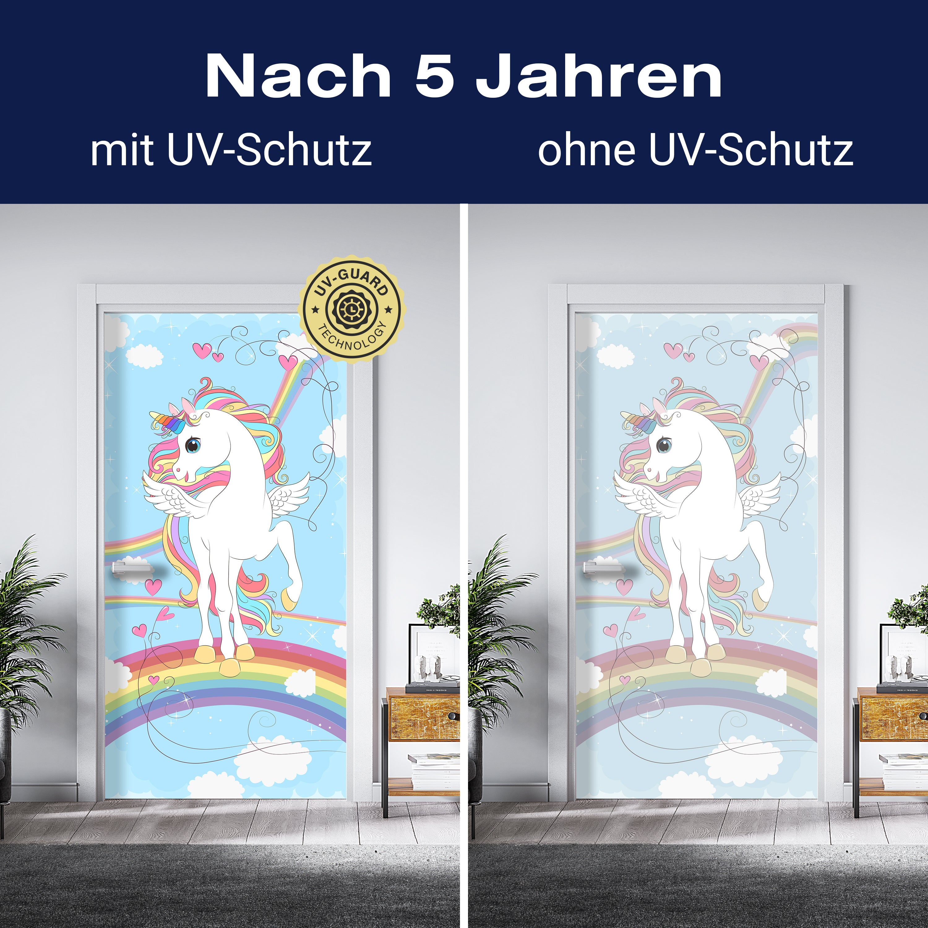 Türtapete Regenbogen Einhorn, bunt, Herzen M1189 - Bild 4