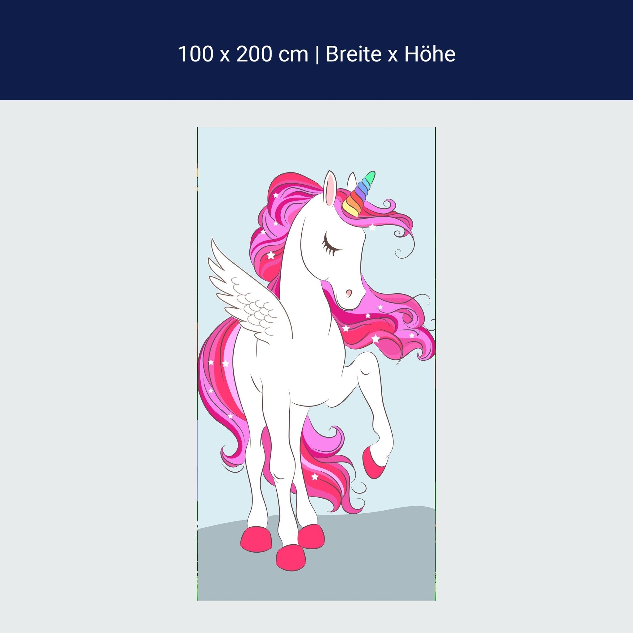 Türtapete Regenbogen Einhorn, Pinke Mähne M1190