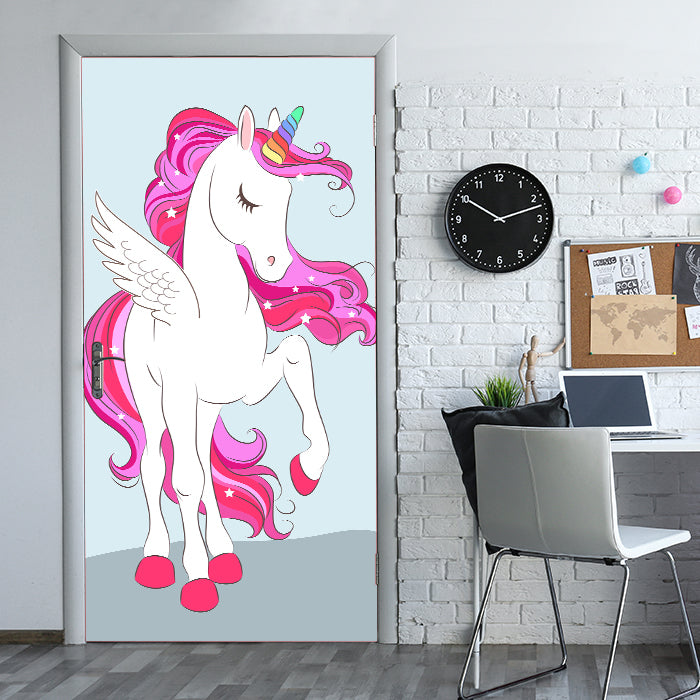 Türtapete Regenbogen Einhorn, Pinke Mähne M1190 - Bild 1