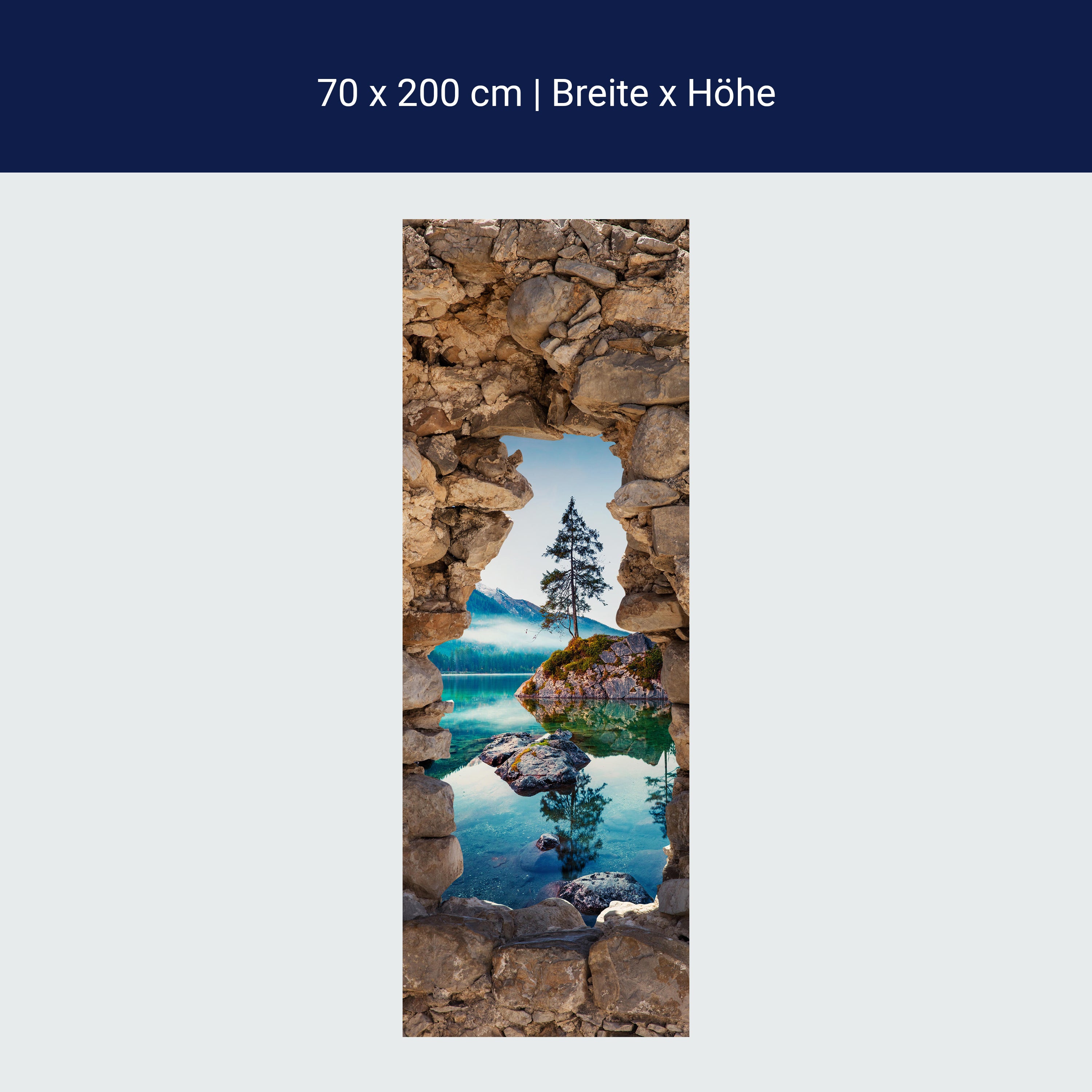 Türtapete 3D Naturstein, See, Berge, Baum, Felsen M1279